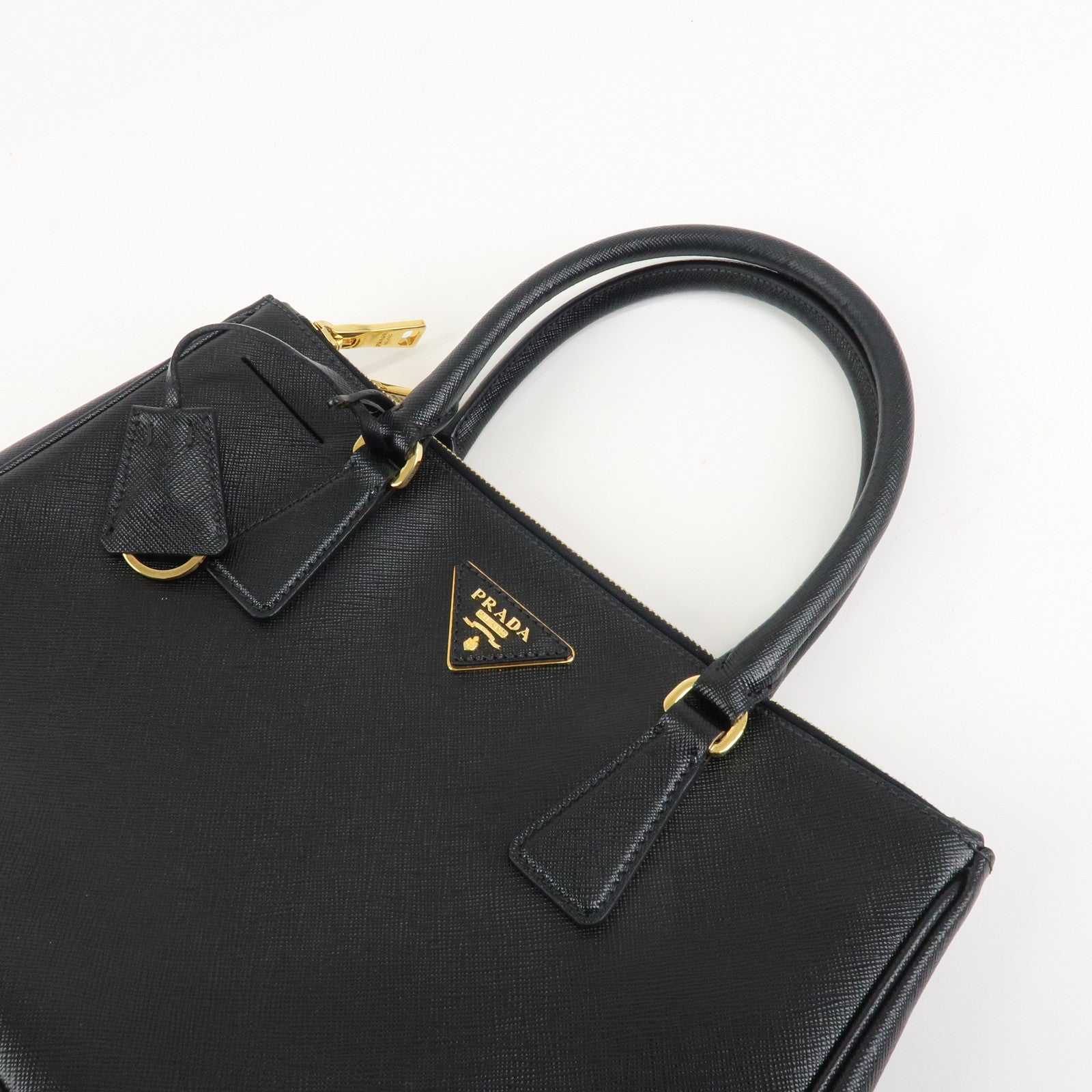 PRADA Triangle Logo Saffiano Leather 2WAY Hand Bag Black BN1801 Used
