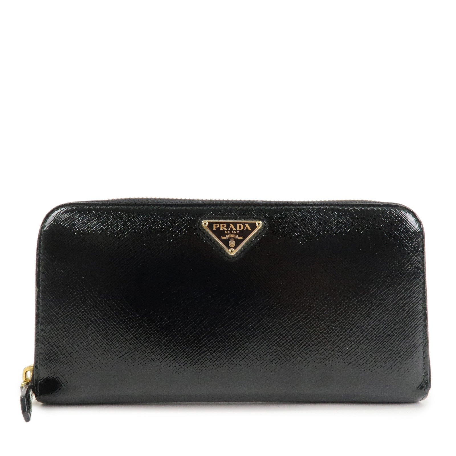 PRADA Logo Saffiano Vernis Leather Round Zipper Long Wallet 1ML506 Used