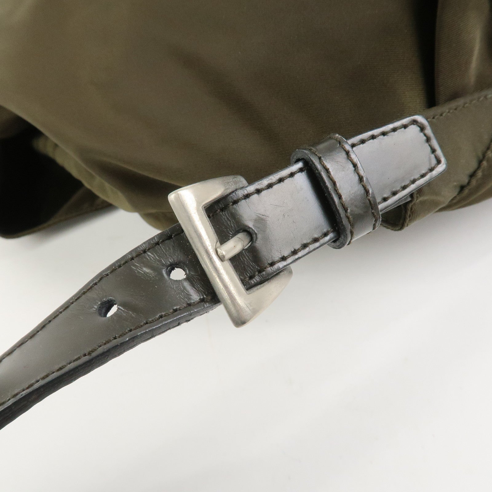 PRADA Triangle Logo Nylon Leather Backpack Rucksack Khaki B6677