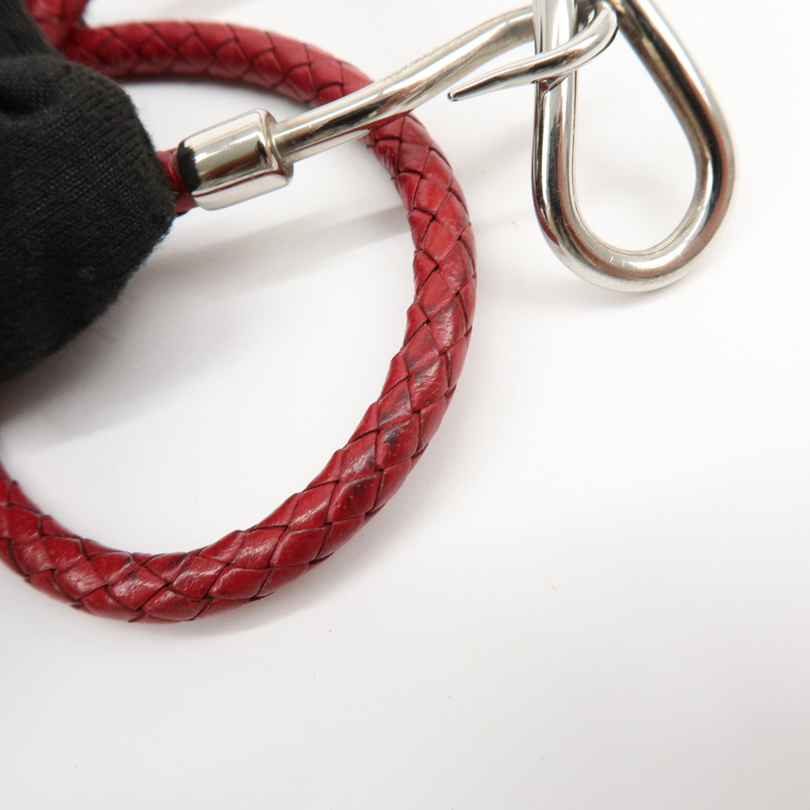 HERMES Jumbo Choker Double Tour Leather Metal Bracelet Red Silver