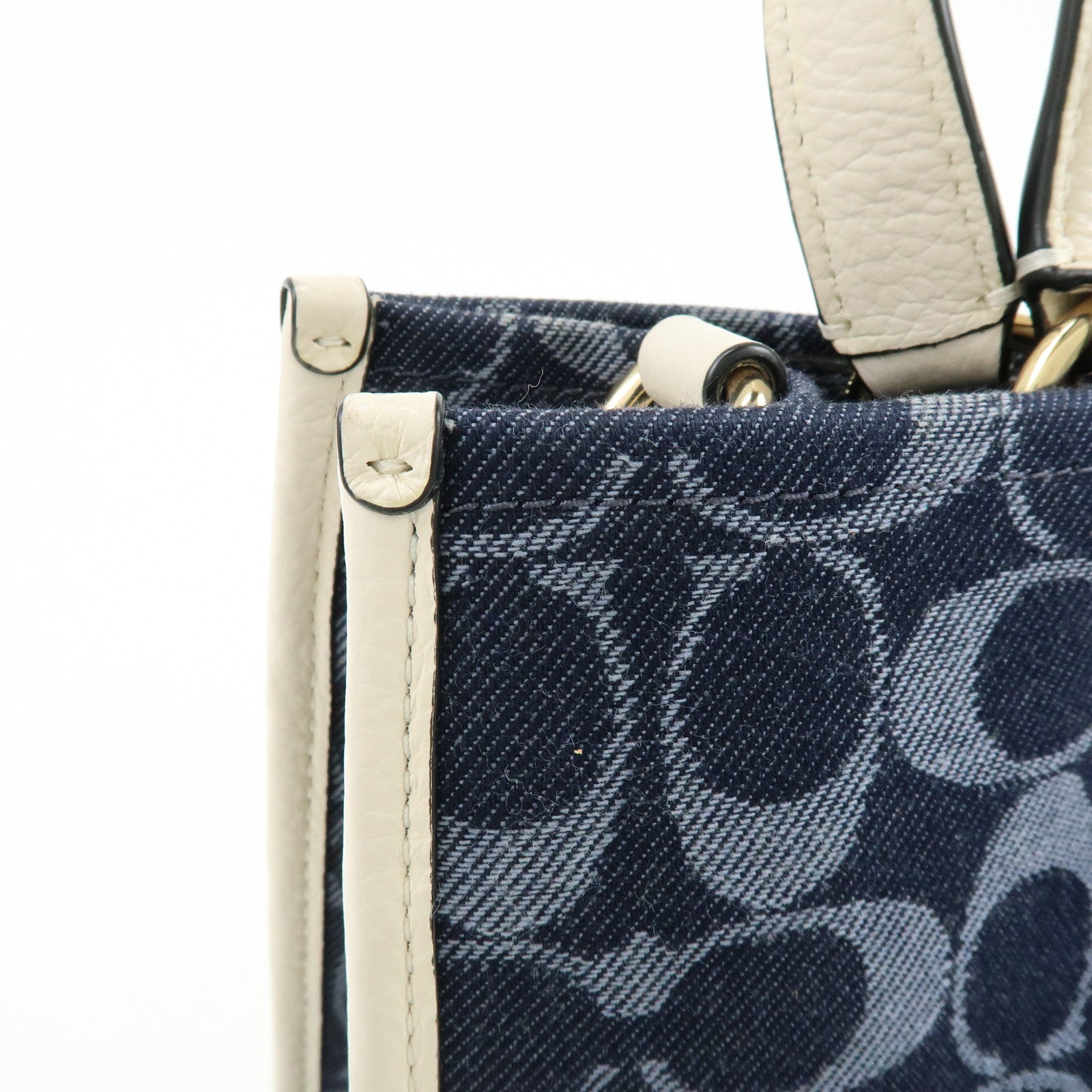 COACH Dempsey Signature Denim Leather 2Way Shoulder Hand Bag Navy