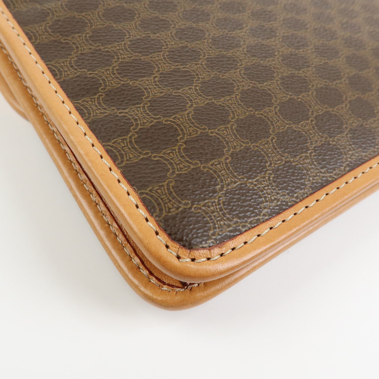 CELINE Logo Macadam PVC Leather Clutch Bag Flat Pouch Brown