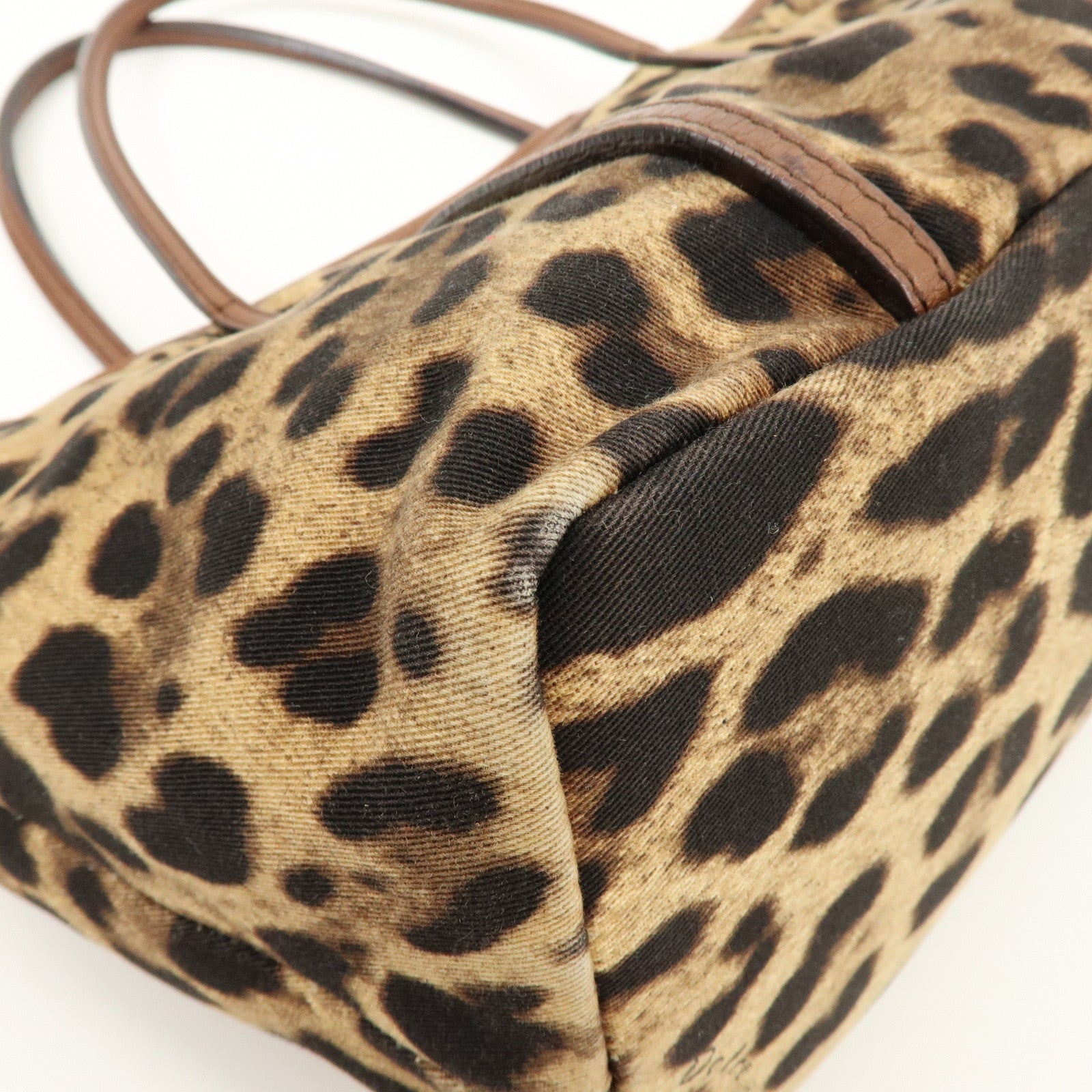 Dolce&Gabbana Canvas Leather Leopard Tote Bag Shoulder Bag Brown