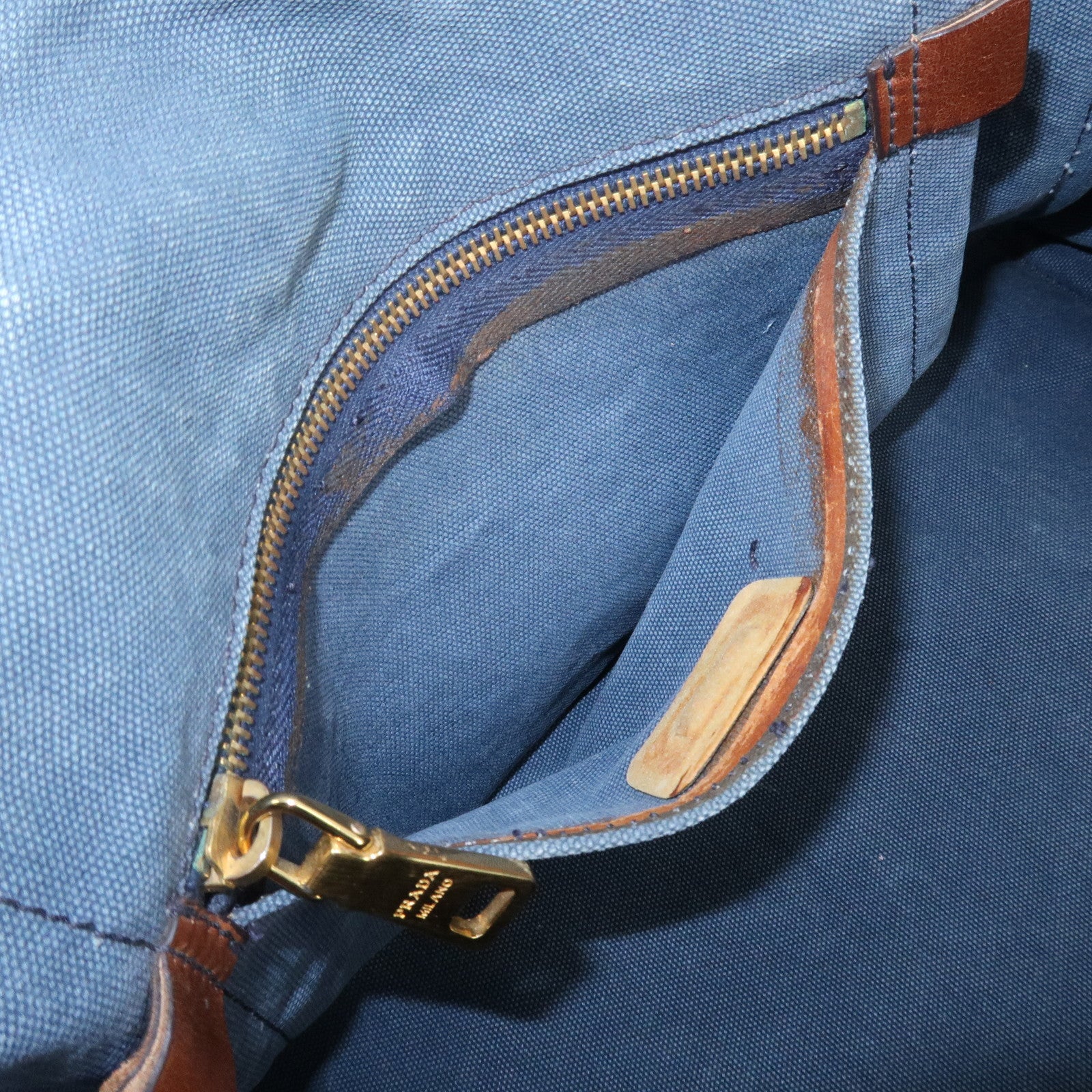PRADA Logo Canapa Canvas Tote Bag Hand Bag Blue B1877B