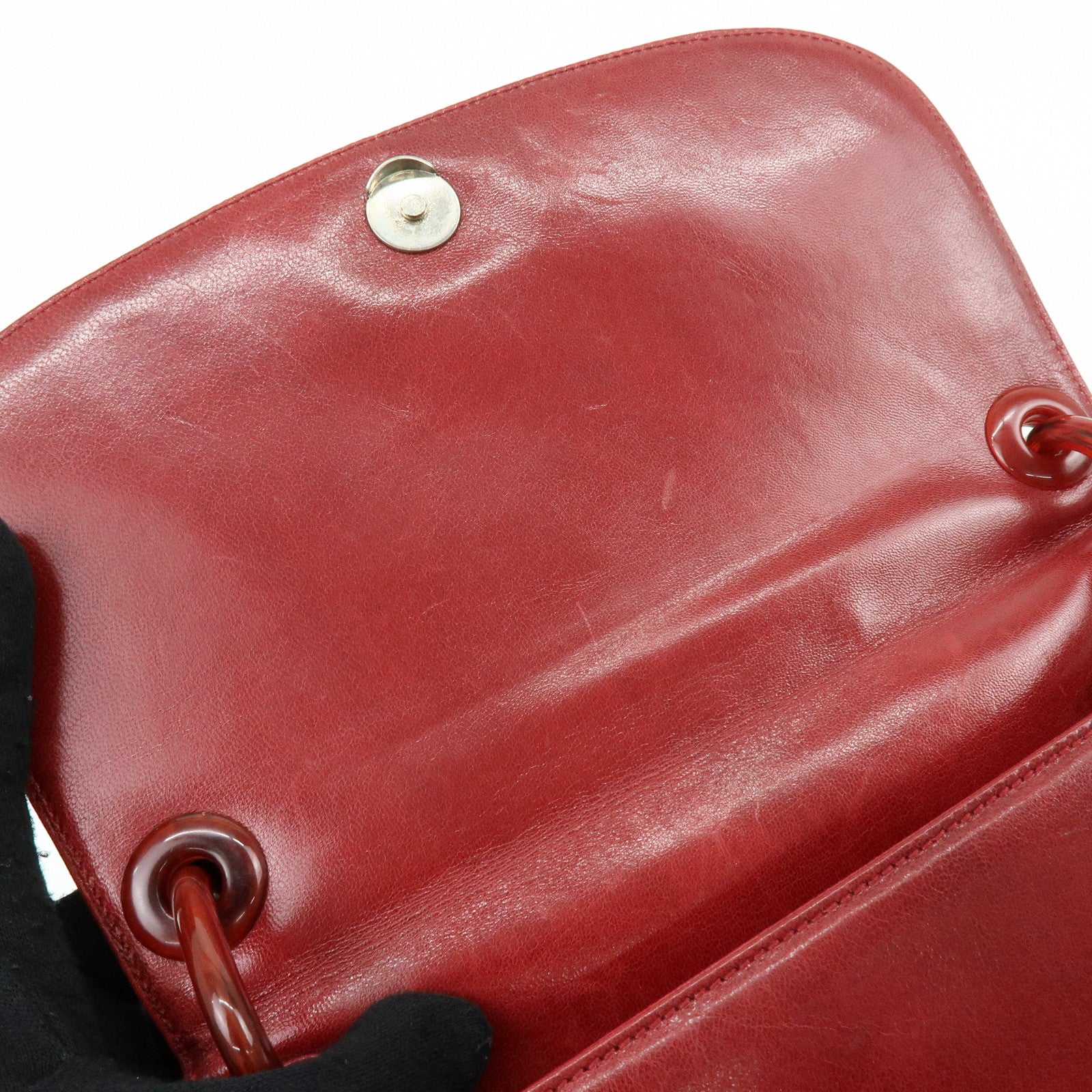 PRADA Logo Leather Plastic Chain Shoulder Bag Hand Bag Red