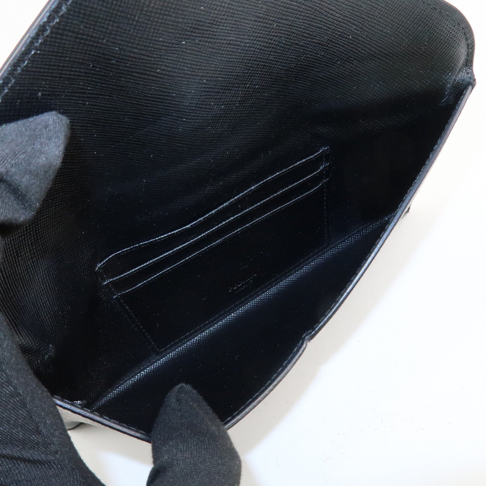 PRADA Saffiano Leather Envelope Flap Long Wallet Black 1M1175 Used