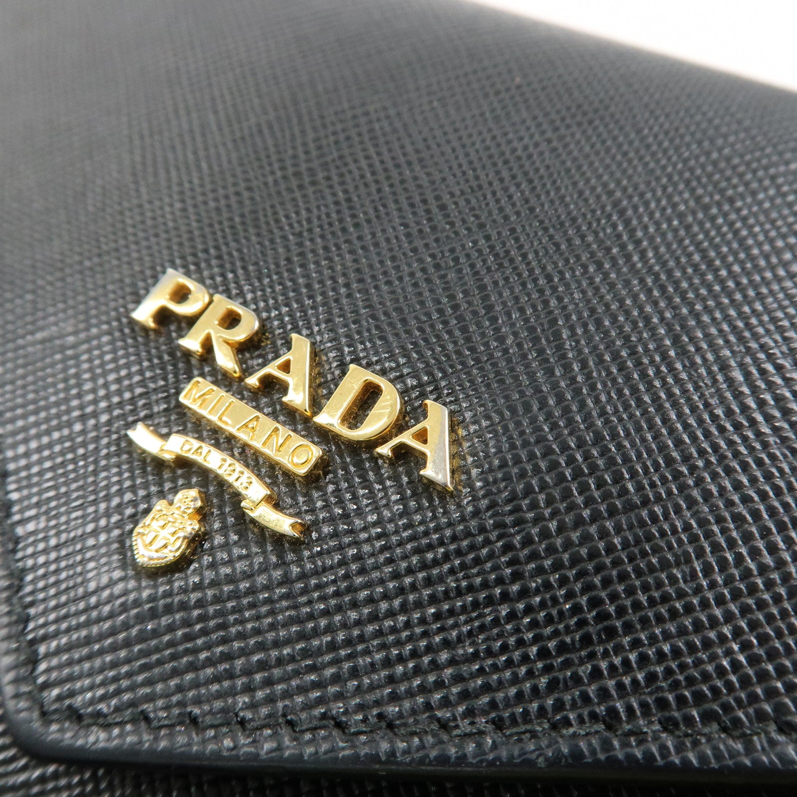 PRADA Saffiano Leather Envelope Flap Long Wallet Black 1M1175 Used