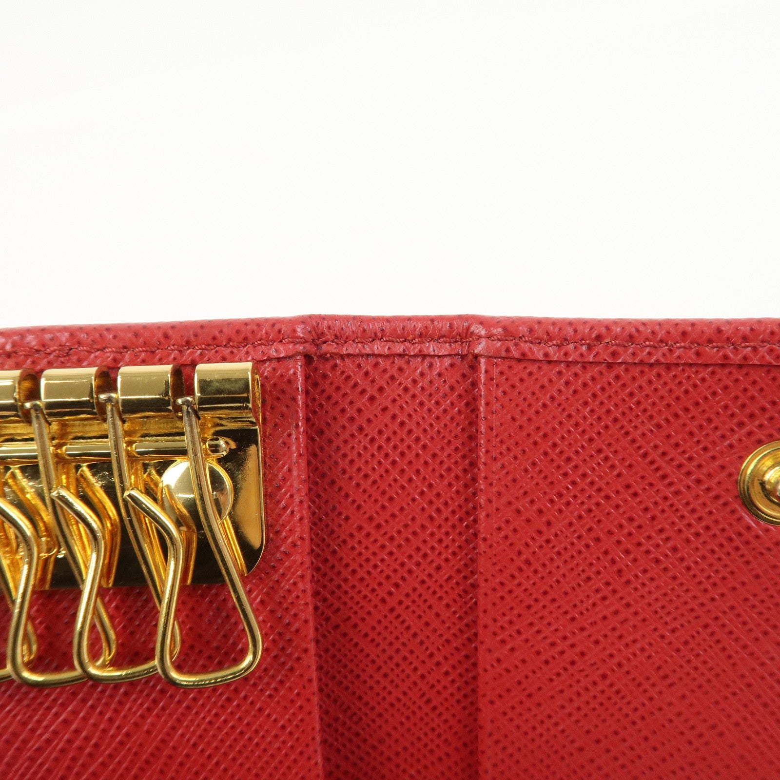PRADA Logo Saffiano Leather Key Case Key Holder Red 11BG222