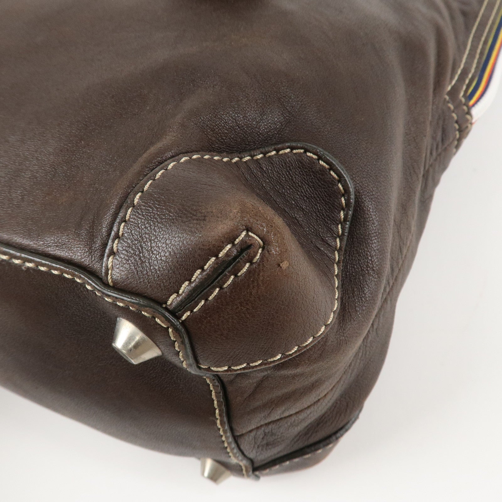 Chloe Patsy Studs Logo Leather Tote Bag Shoulder Bag Brown Used