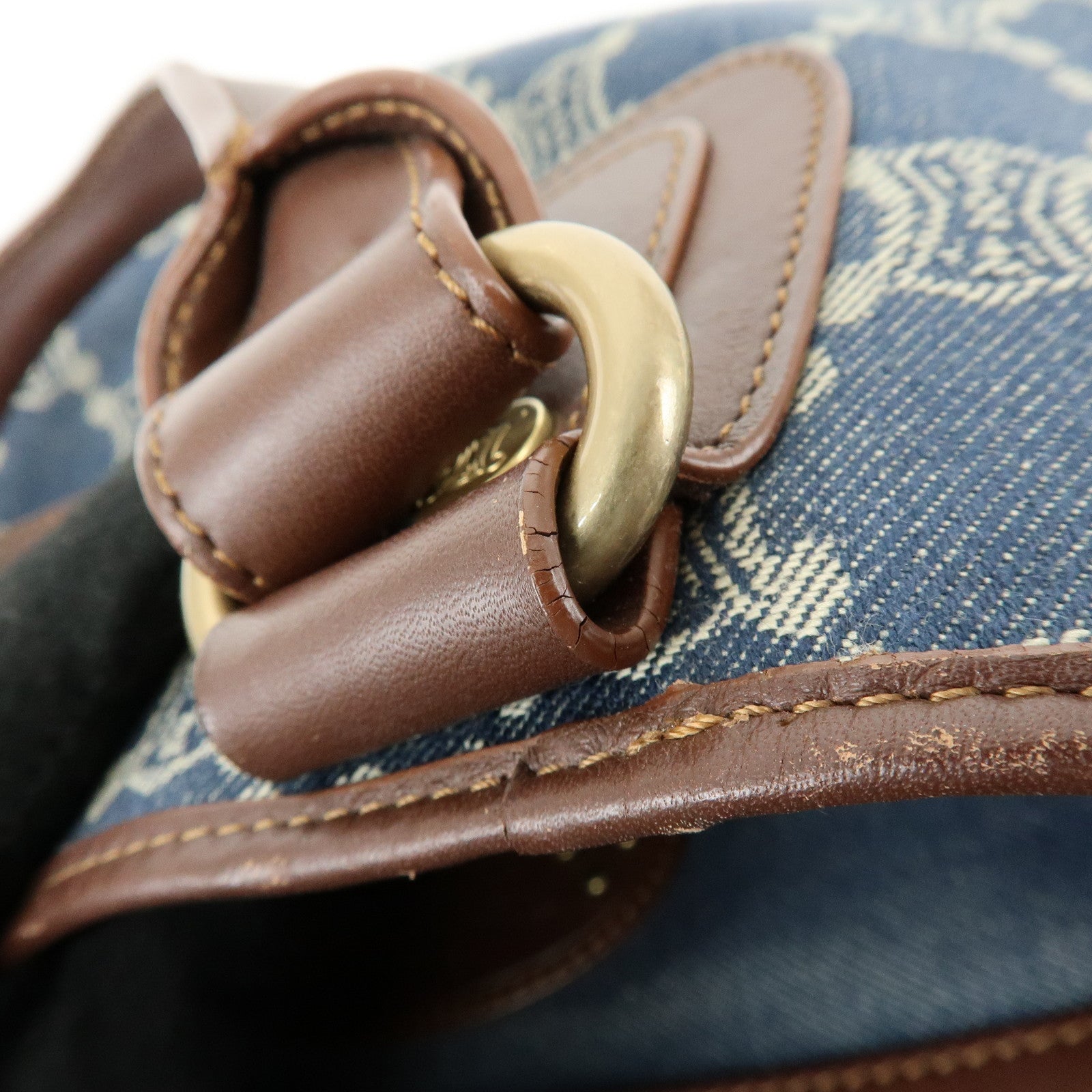 CELINE Macadam Denim Leather Boogie Bag Hand Bag Blue Brown