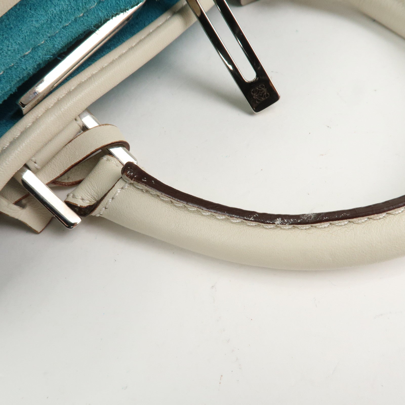 LOEWE Anagram Suede Leather Amazona 28 Hand Bag Blue White