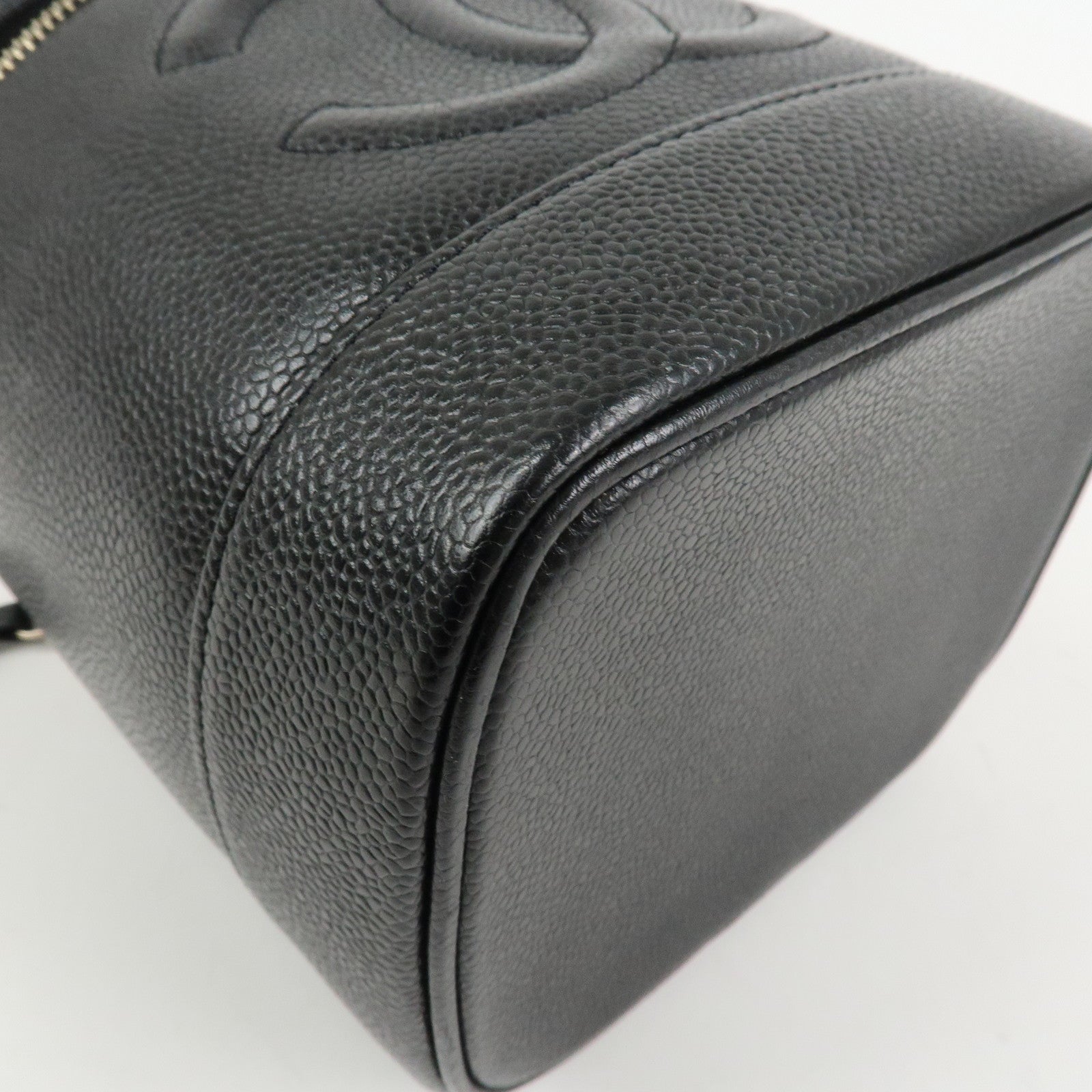 CHANEL COCO Mark Caviaskin Vanity Bag Makeup Bag Hand Bag A01998