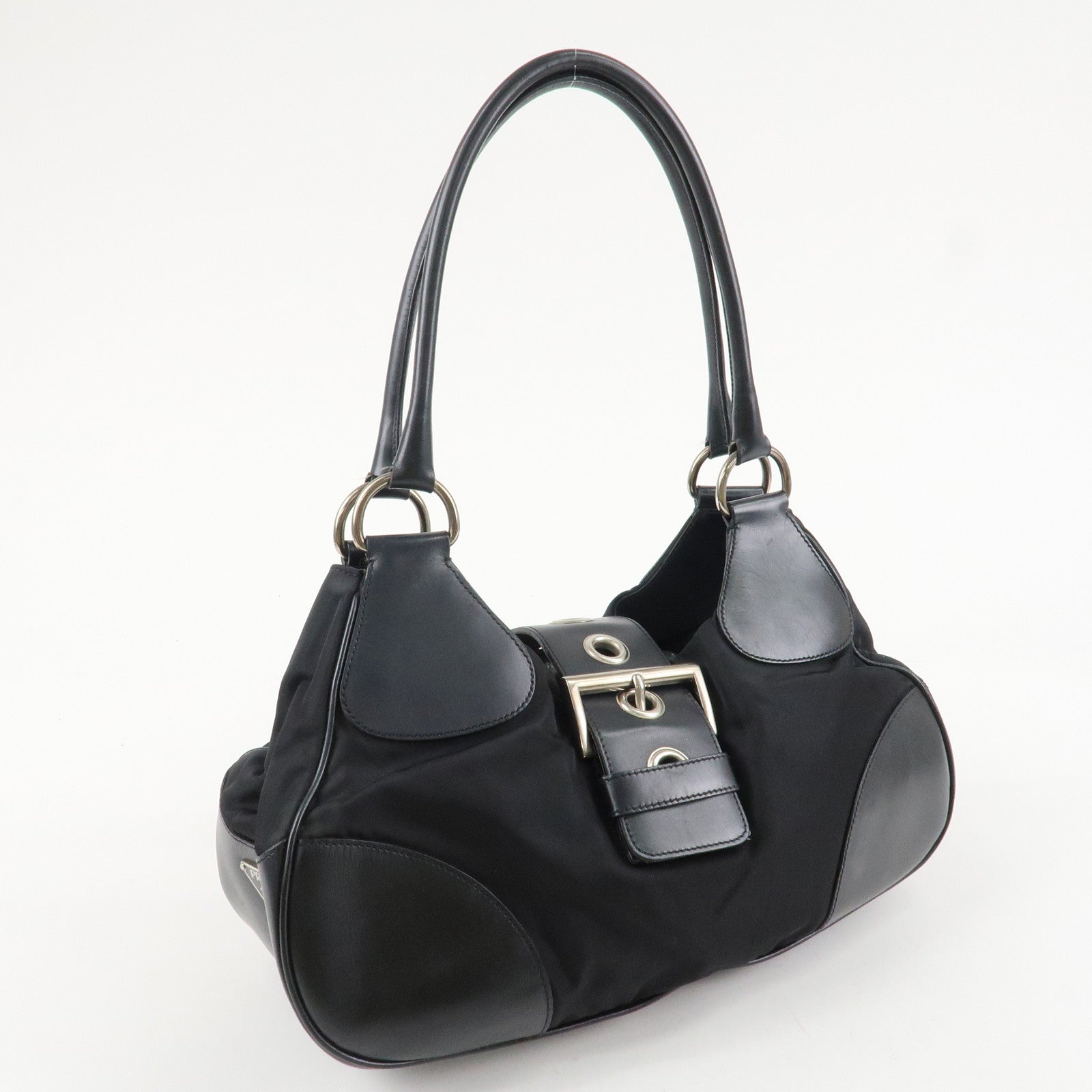 PRADA Moon Silhouette Shoulder Bag Hand bag Black Silver HDW BR0828 Used