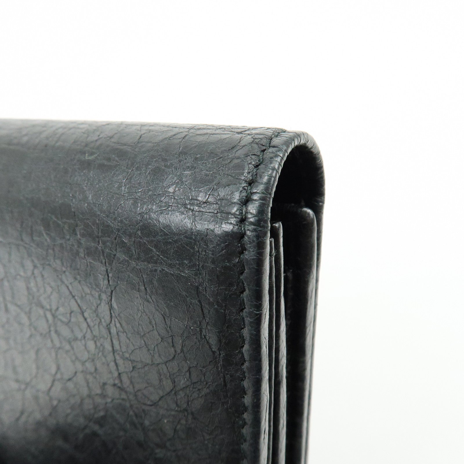 BALENCIAGA City Leather Bi-fold Long Wallet Black 253038