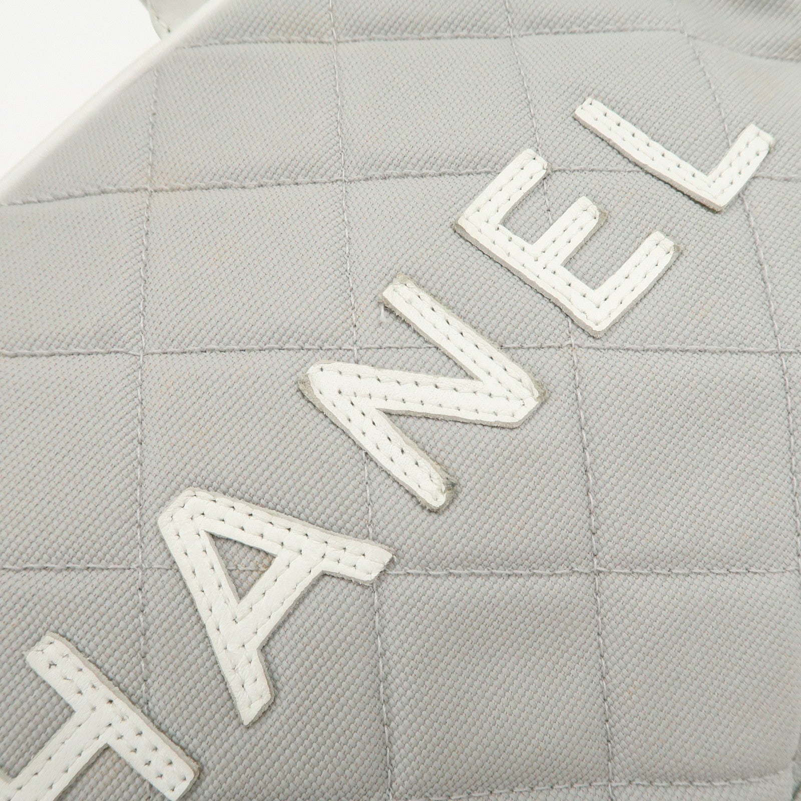 CHANEL Sport Line Canvas Leather Boston Bag Hand Bag Gray White