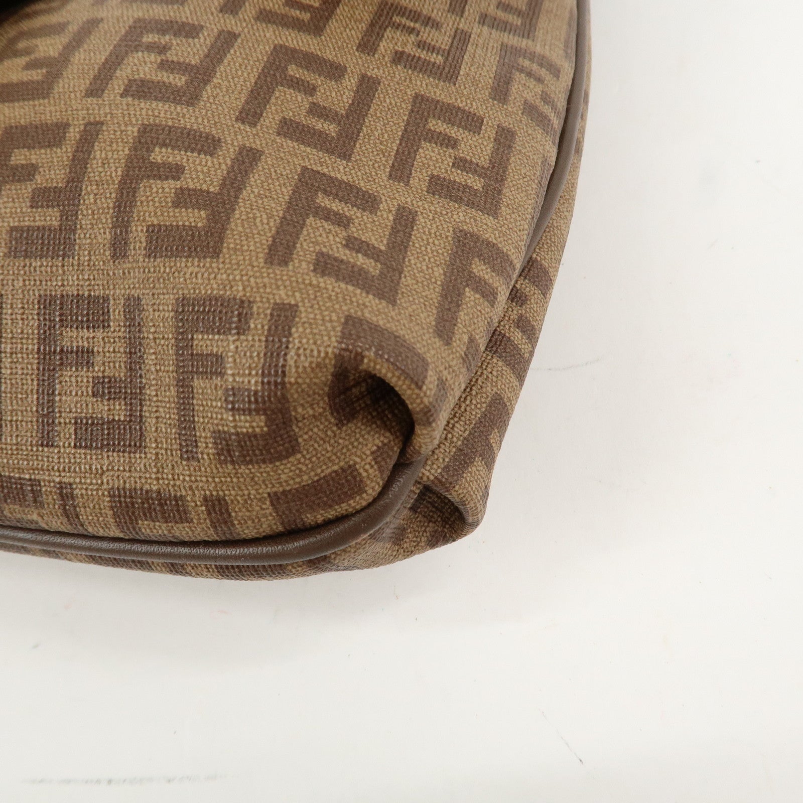 FENDI Zucchino Leather PVC Shoulder Bag Crossbody Bag Brown 8BT075