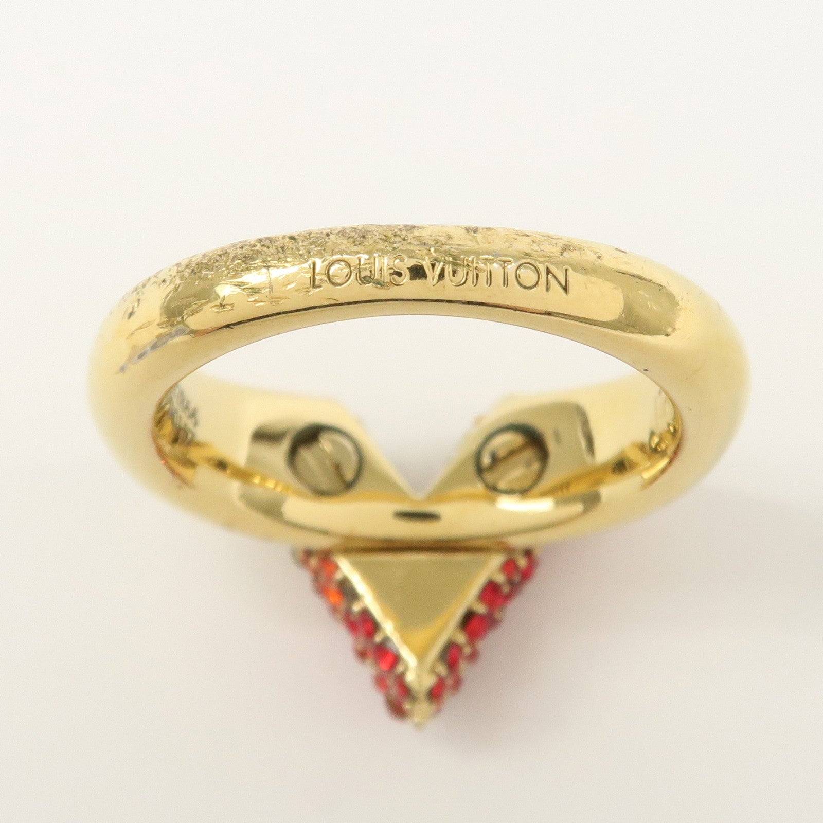 Louis Vuitton Essential V Ring Rhinestone Gold Red M62866