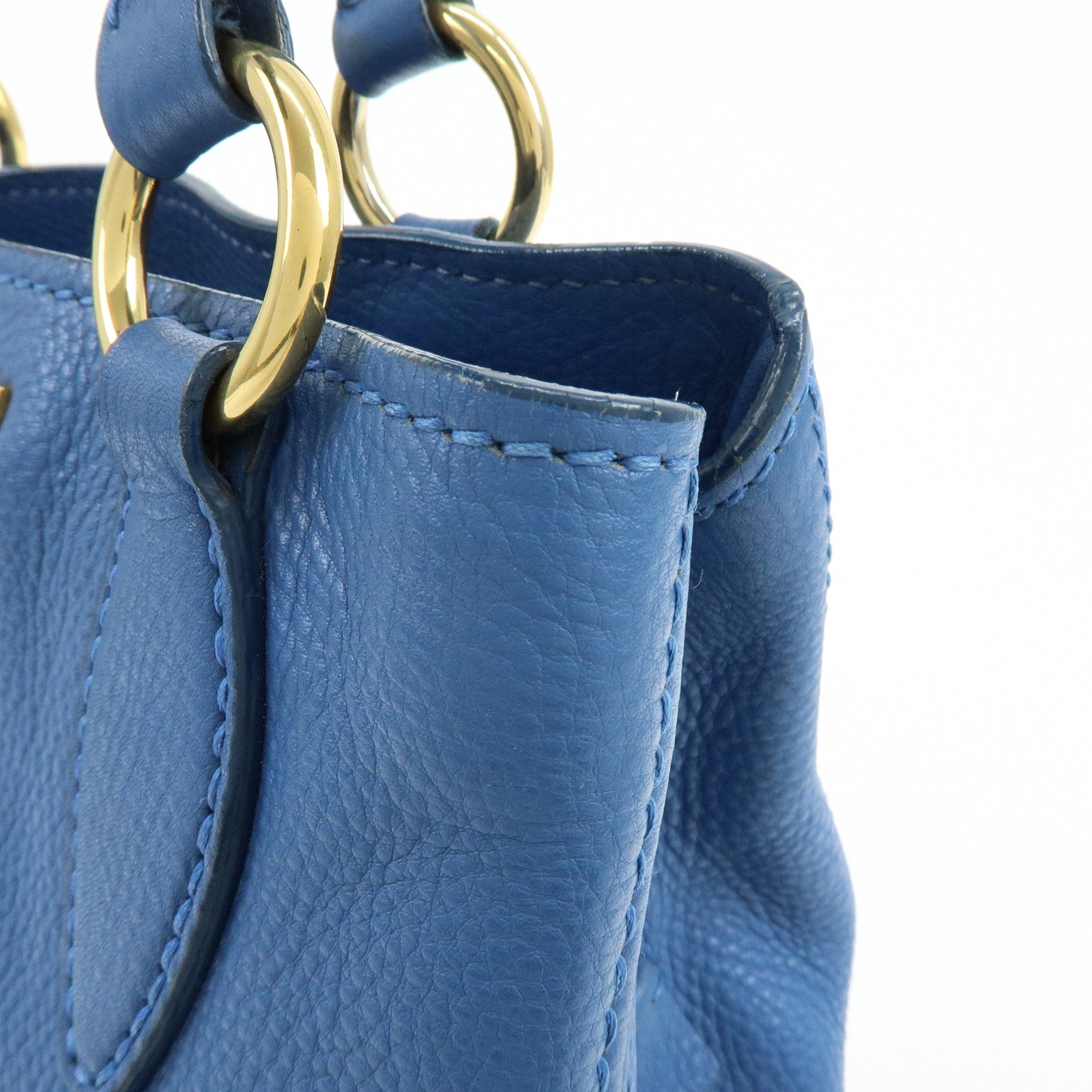 MIU MIU Logo Leather 2Way Bag Hand Bag Shoulder Bag Blue RR1945