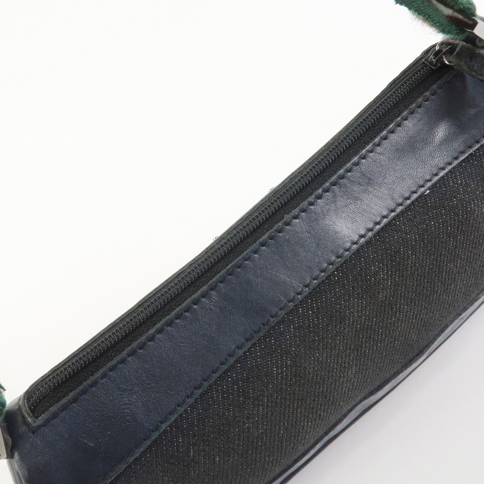 GUCCI Sherry Canvas Leather Accessory Pouch Hand Bag Navy 92820