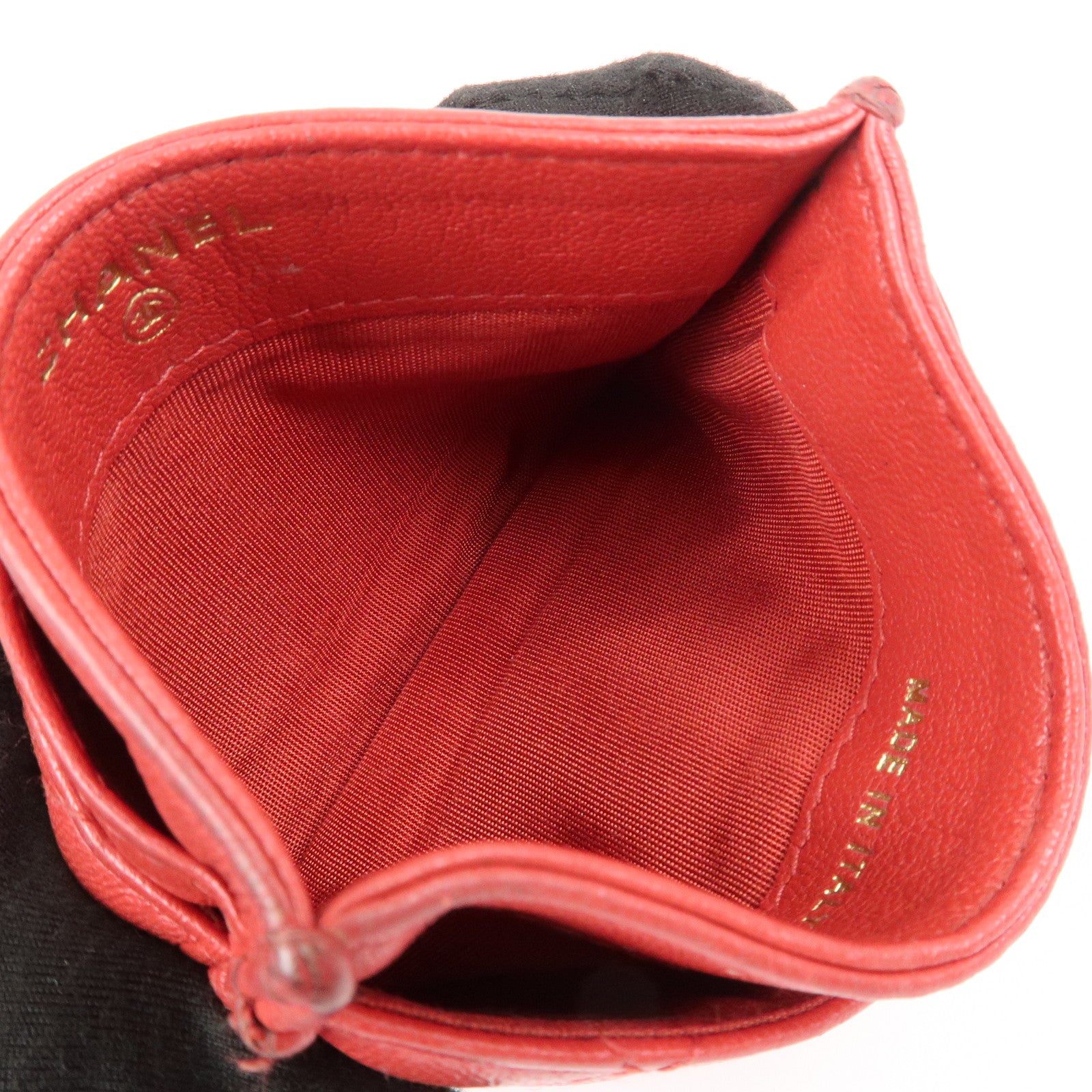 CHANEL COCO Mark Matelasse Lamb Skin Card Case Red