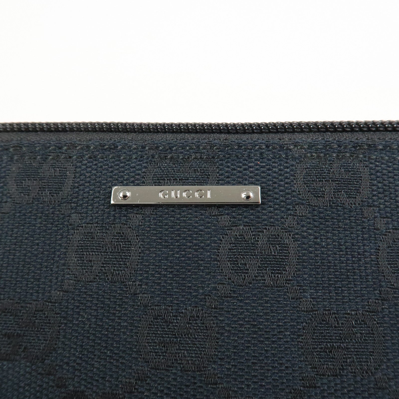 GUCCI Boat Bag Sherry GG Canvas Leather Hand Bag Black 141809