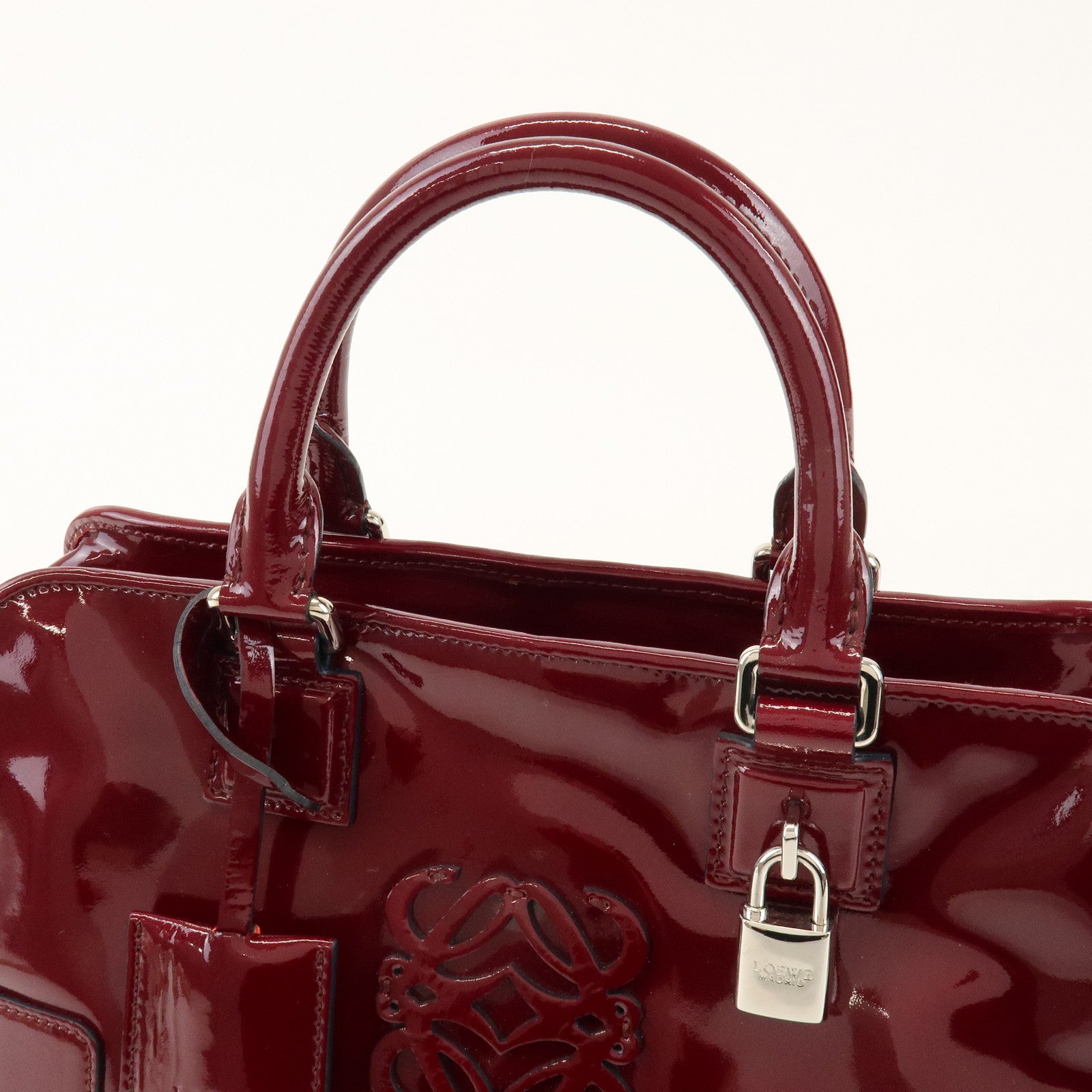 LOEWE Anagram Amazona 32 Patent Leather Hand Bag Burgundy
