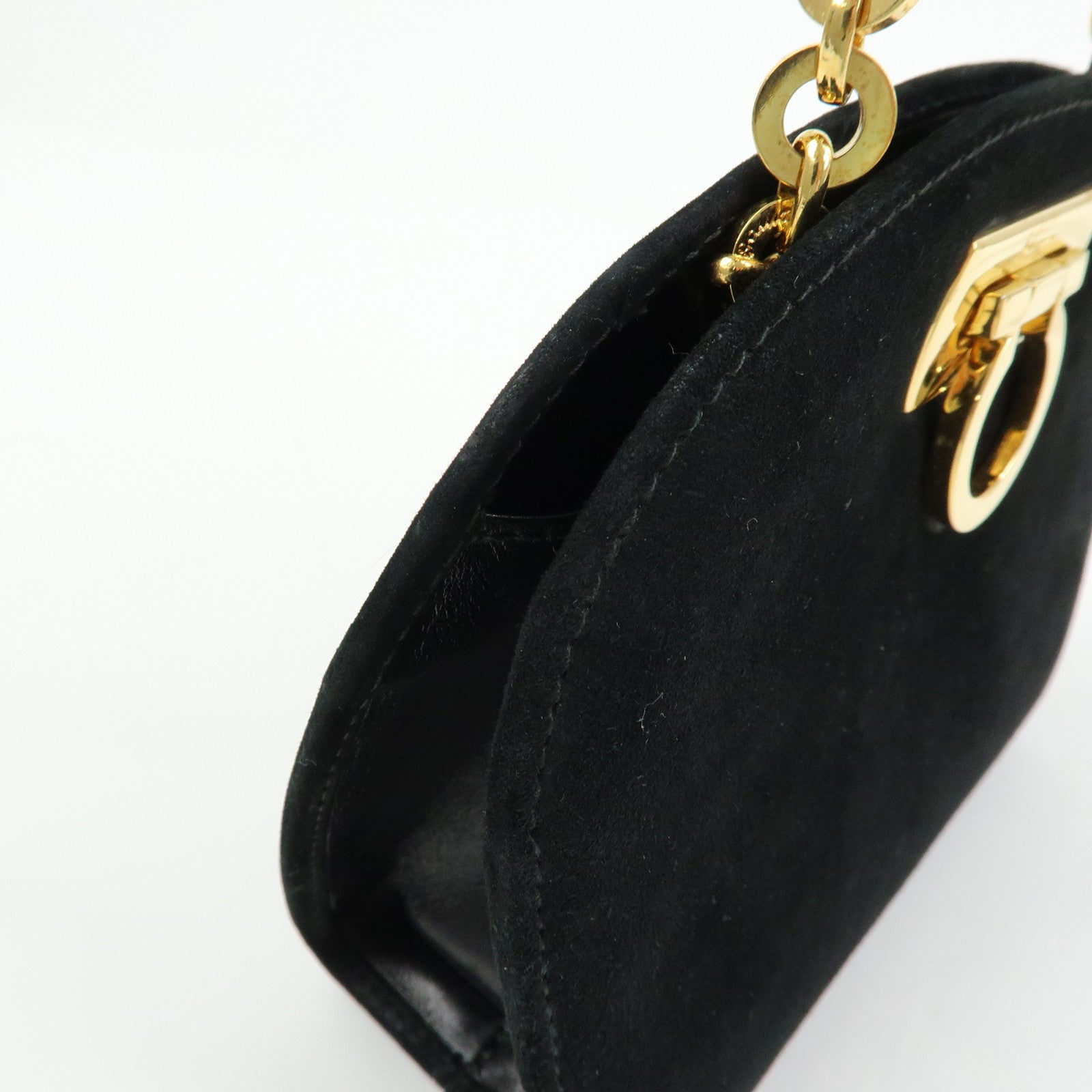 Ferragamo Gancini Suede Leather Chain Shoulder Crossbody Bag Black
