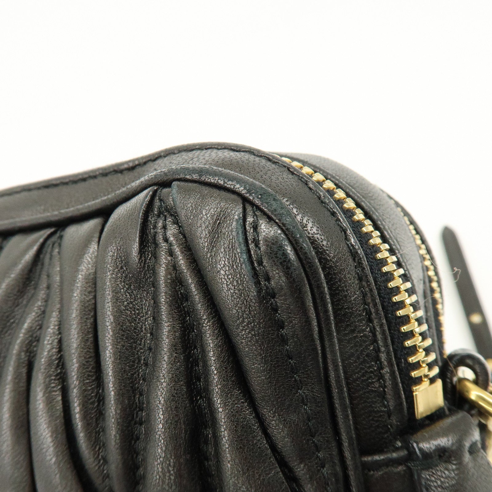 MIU MIU Matelasse Gathered Leather Shoulder Bag Crossbody Bag Black