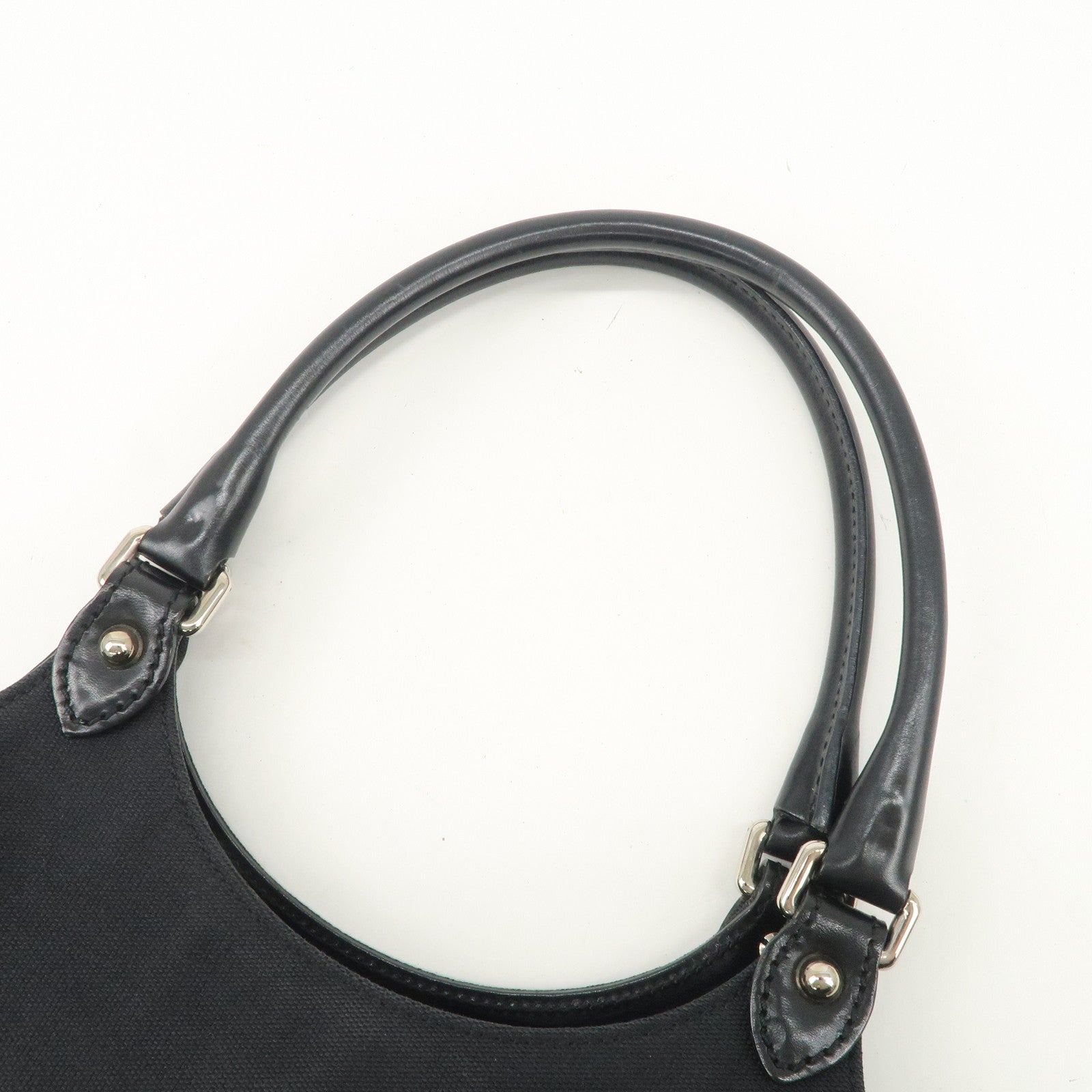 GUCCI Interlocking G Canvas Leather Hand Shoulder Bag Black 114875 Used