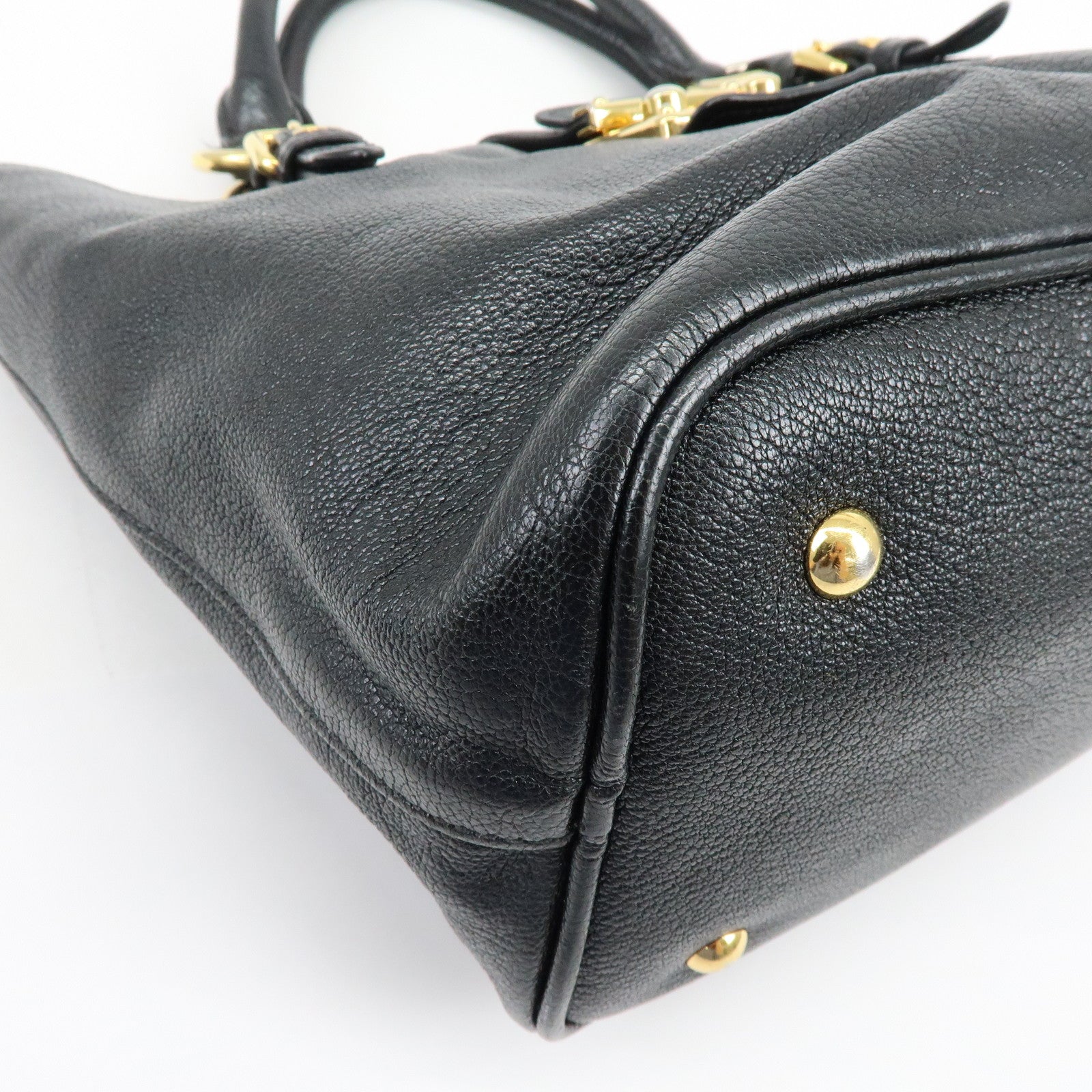 MIU MIU Logo Madras Leather Hand Bag Tote Bag Black