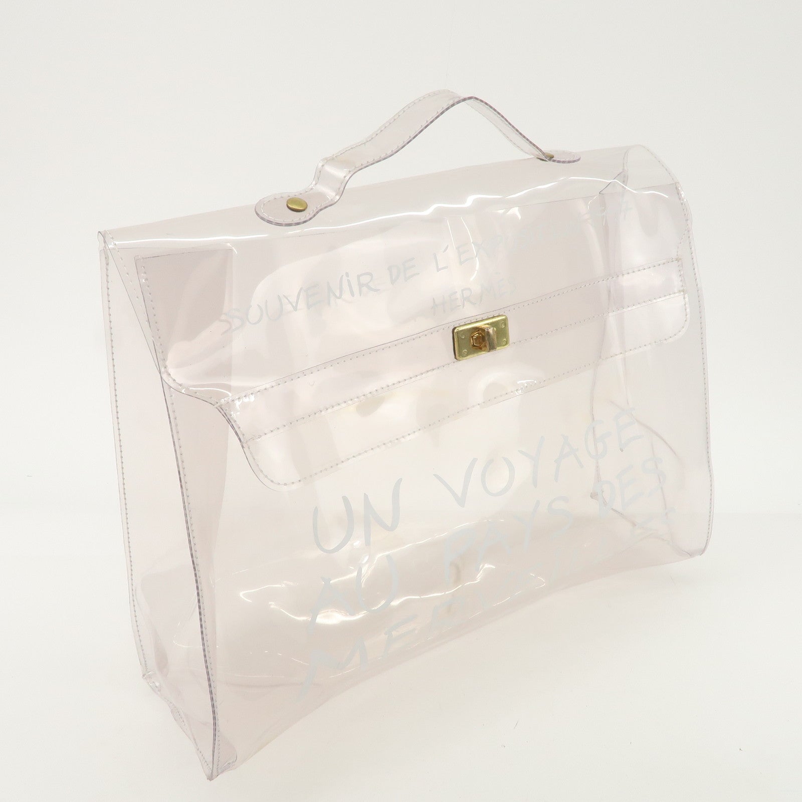 HERMES Kelly Vinyl Hand Bag Clear Transparent Gold Hardware Used