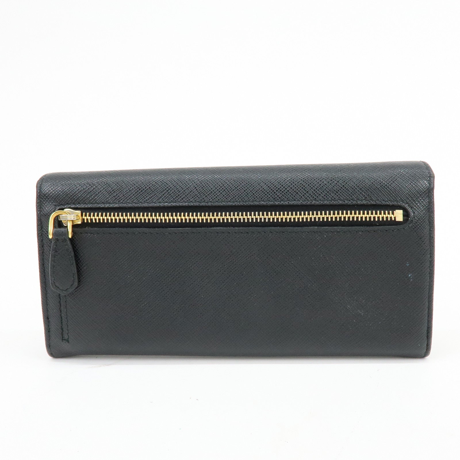 PRADA Saffiano Leather Flap Bi-Fold Long Wallet Black 1MH132
