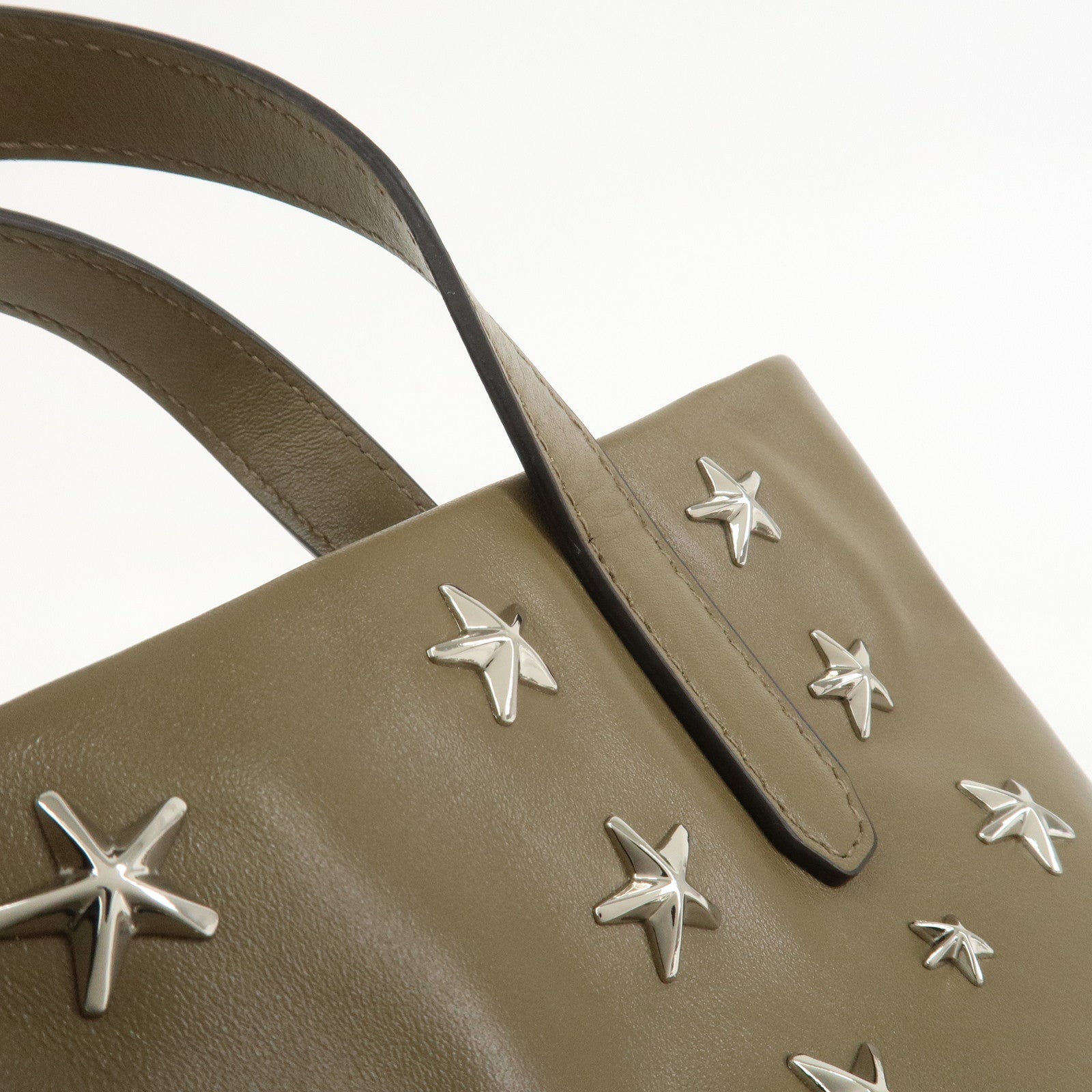 JIMMY CHOO Leather 2Way Bag Hand Bag Shoulder Bag Star Studs Brown