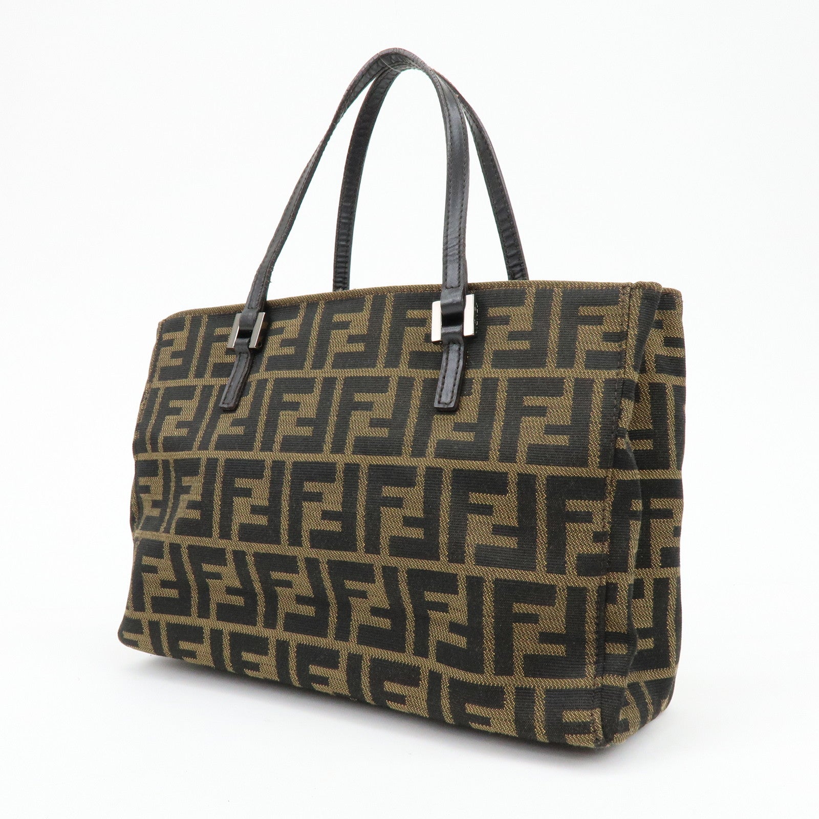 FENDI Zucca Canvas Leather Tote Bag Hand Bag Brown 8BH072