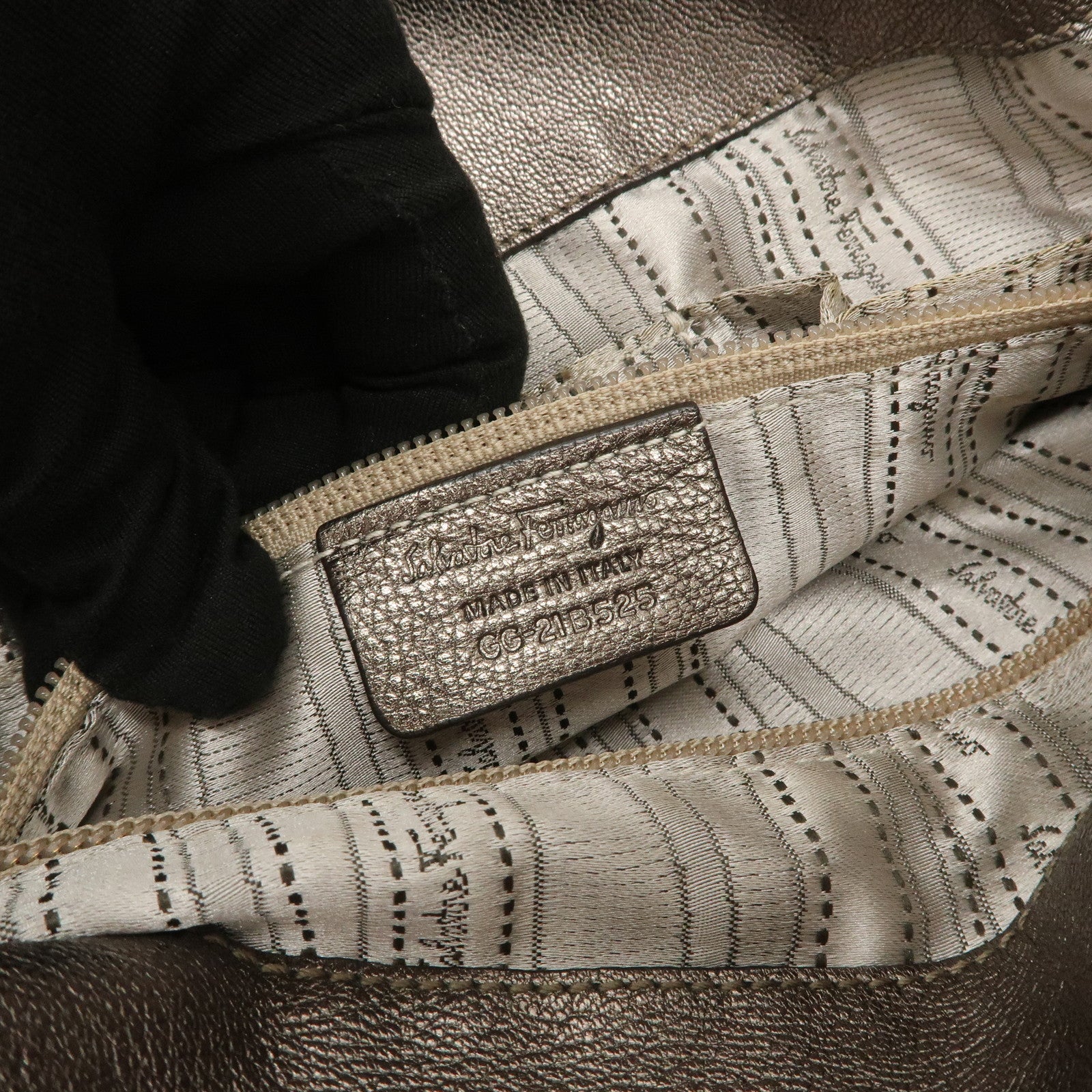 Ferragamo Gancini Leather Shoulder Bag Hand Bag Metallic Gray