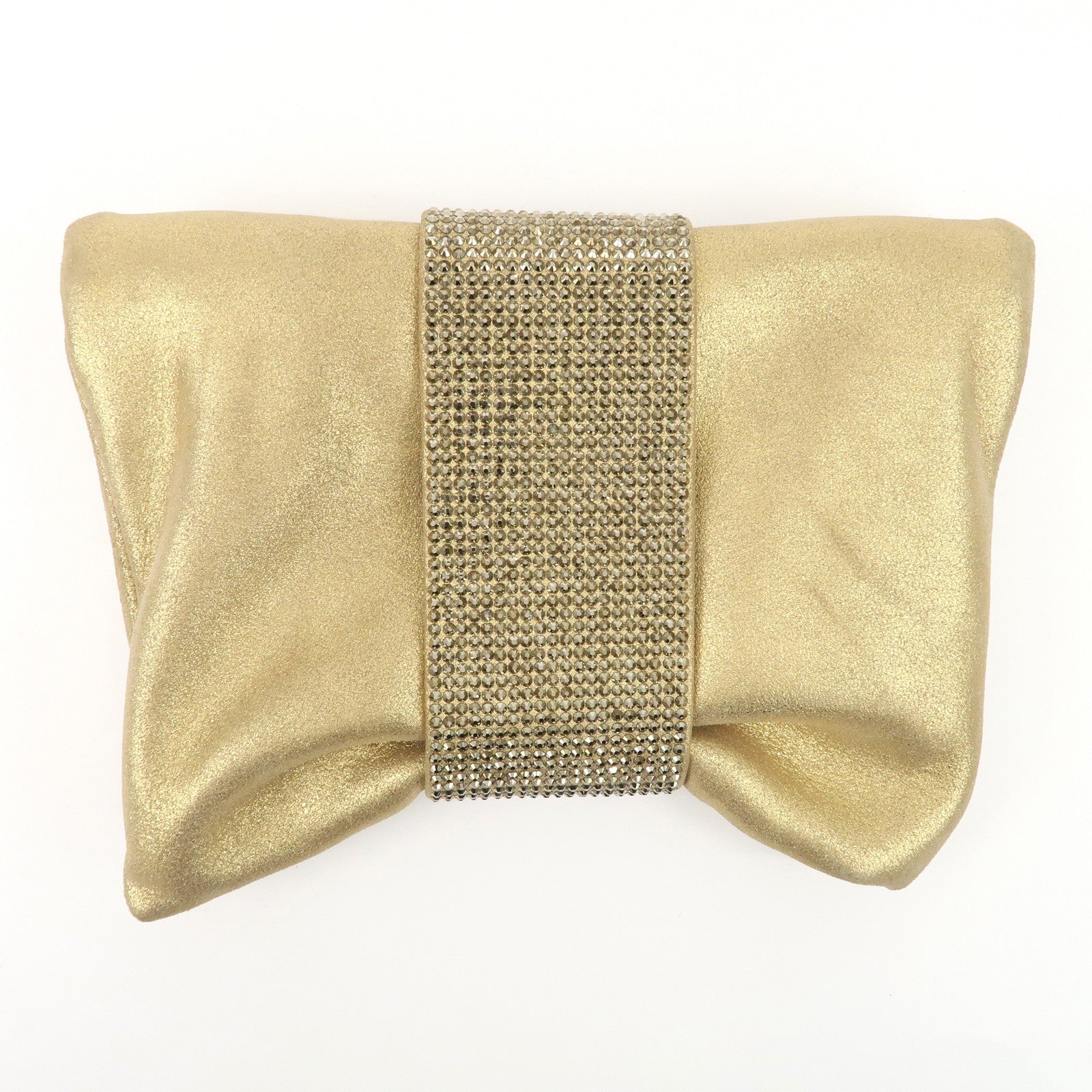 JIMMY CHOO Leather Mini Chain Shoulder Bag Rhine Stone Gold