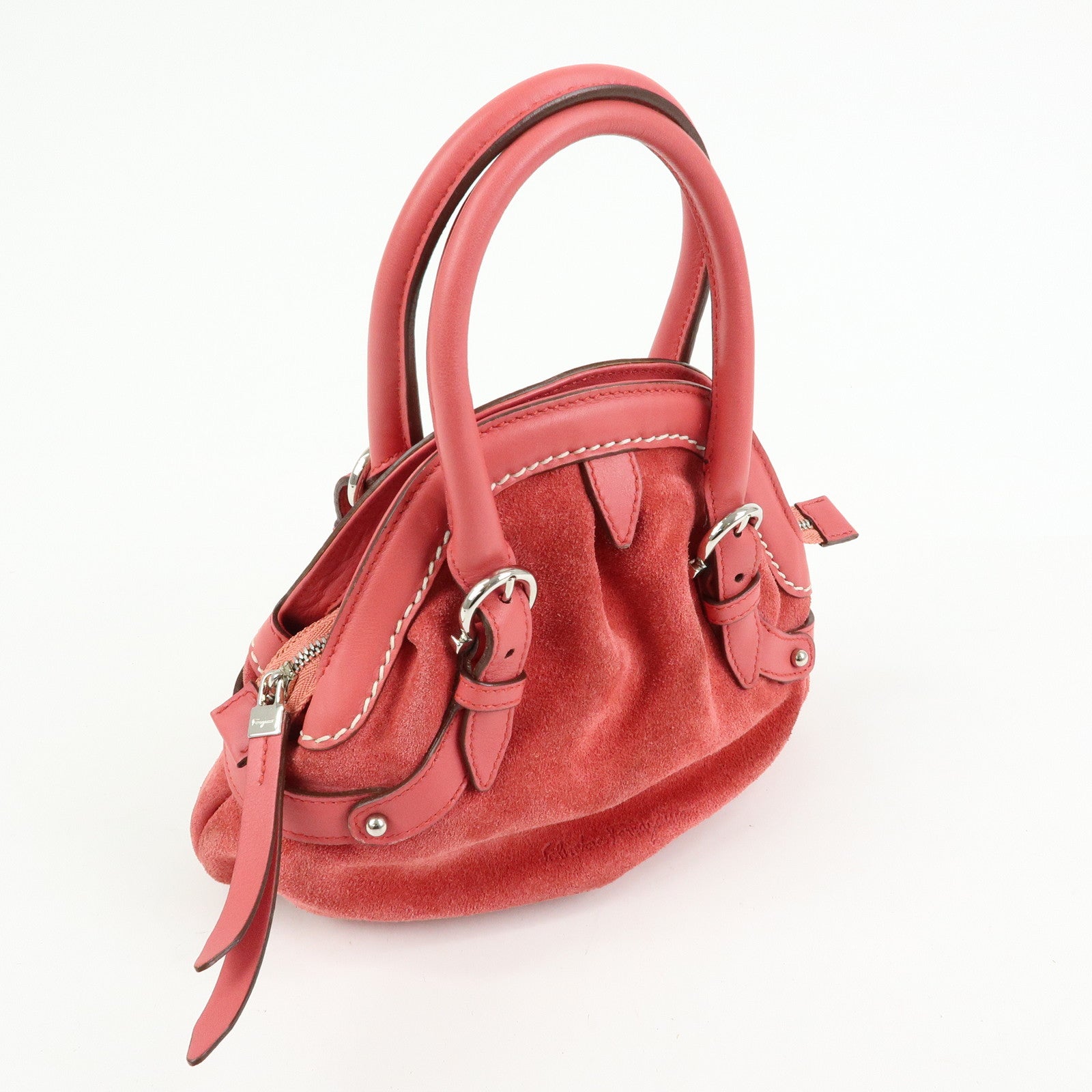 Ferragamo Gancini Suede Leather Small Hand Bag Pink