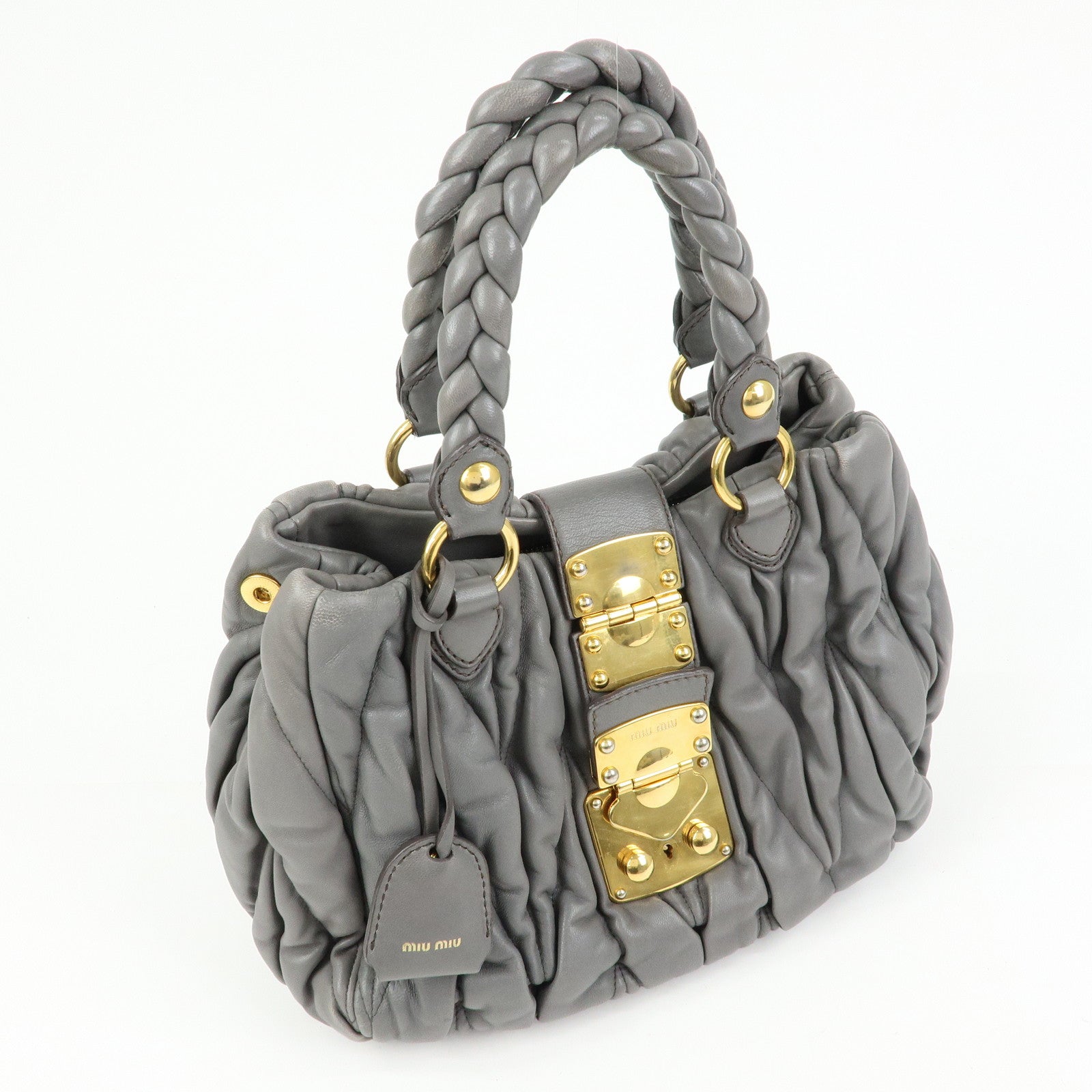 MIU MIU Matelasse Nappa Leather Hand Bag Gray RN0473