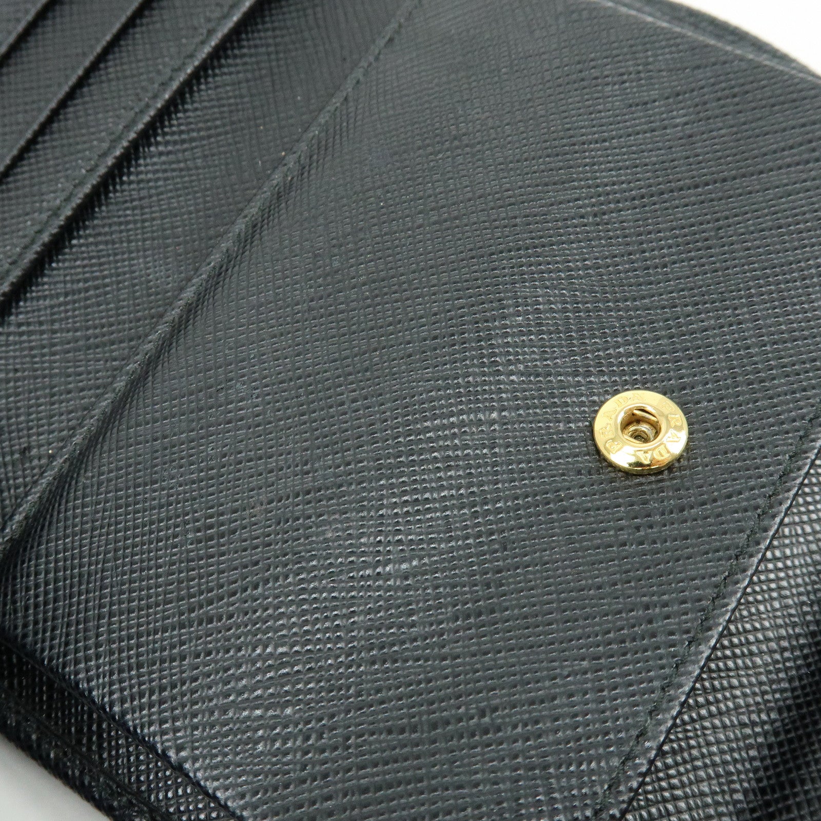 PRADA Saffiano Leather Bi-fold Compact Wallet Black Gold 1MH840