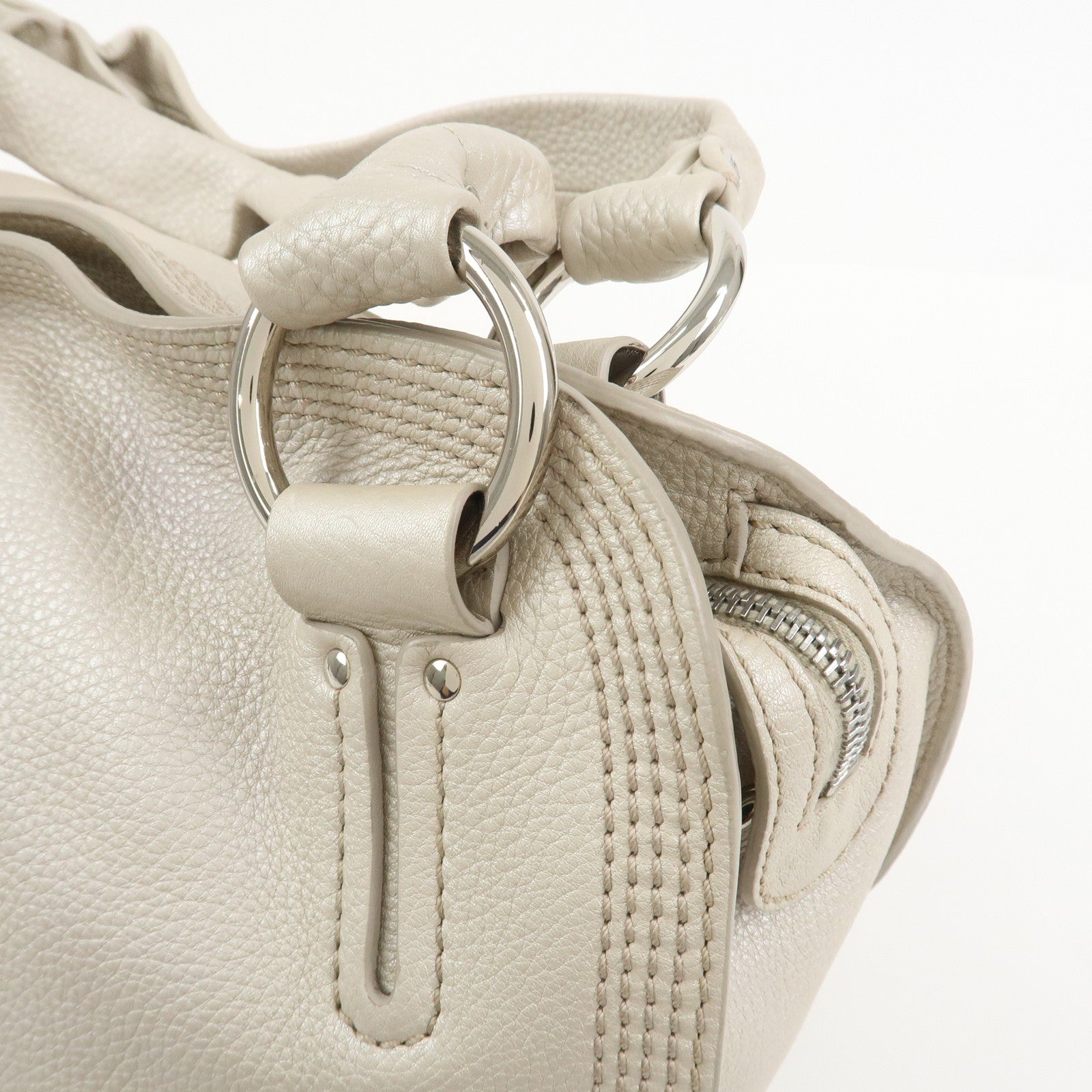 CELINE Bittersweet Leather Shoulder Bag Hand Bag Pearl White