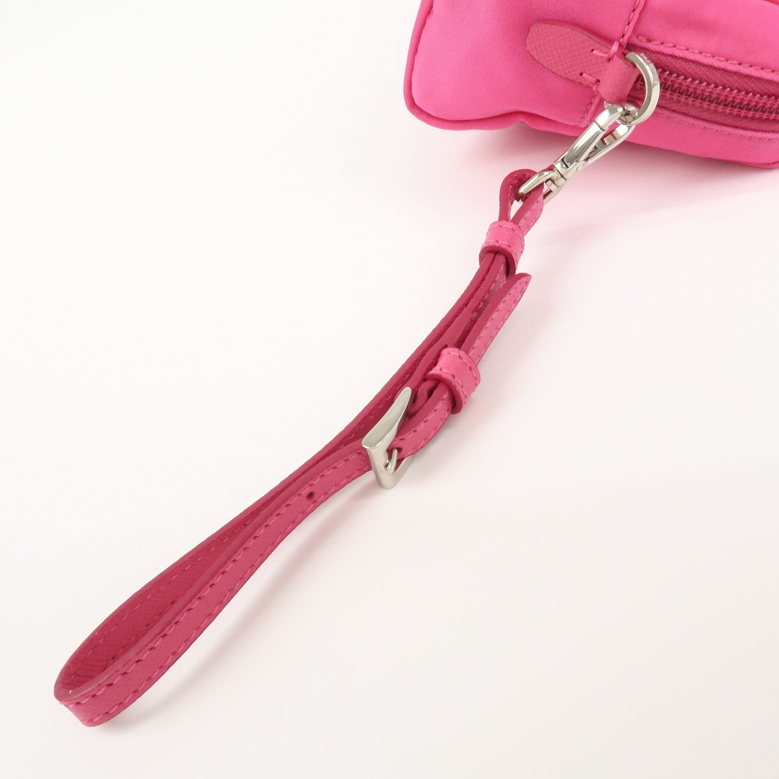 PRADA Triangle Logo Nylon Leather Cosmetic Pouch Pink 1NE693