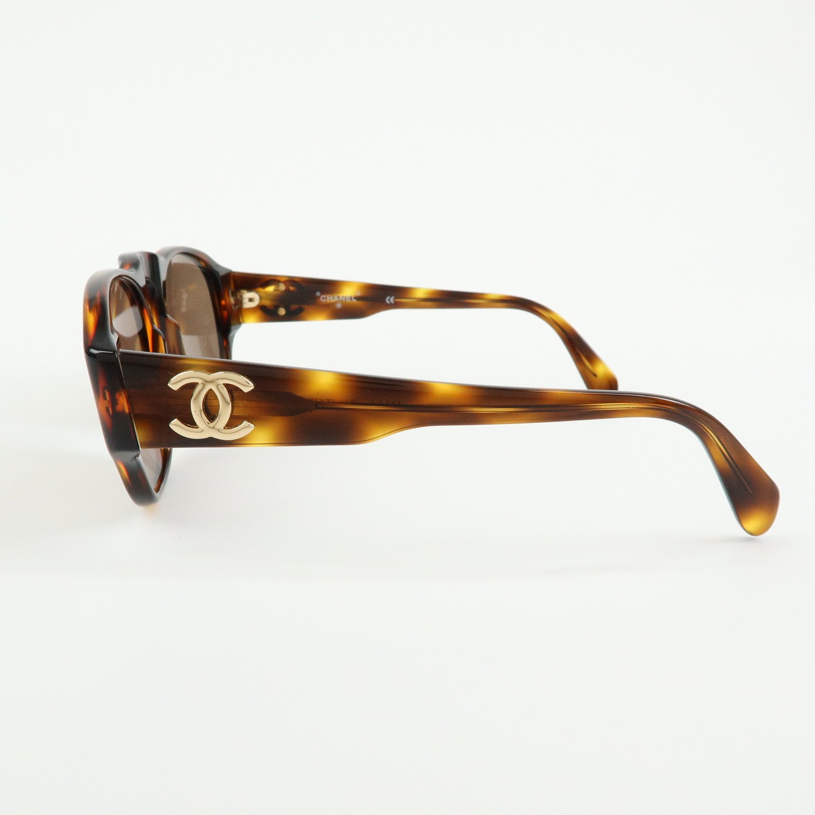 CHANEL COCO Mark Plastic Sunglasses Brown 01452 91235