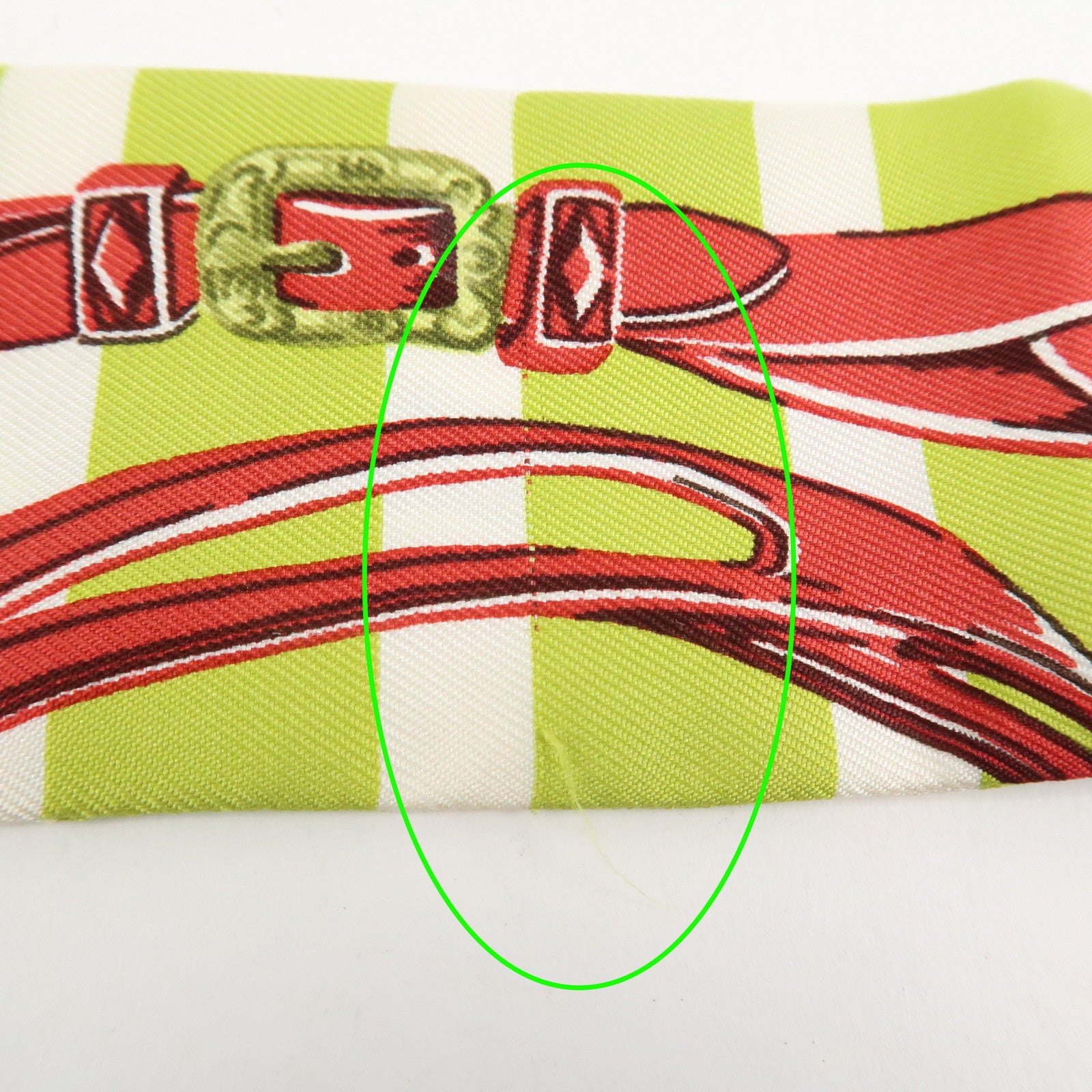 HERMES Twilly Silk 100% Scarf BRIDES de GALA Light Green Red