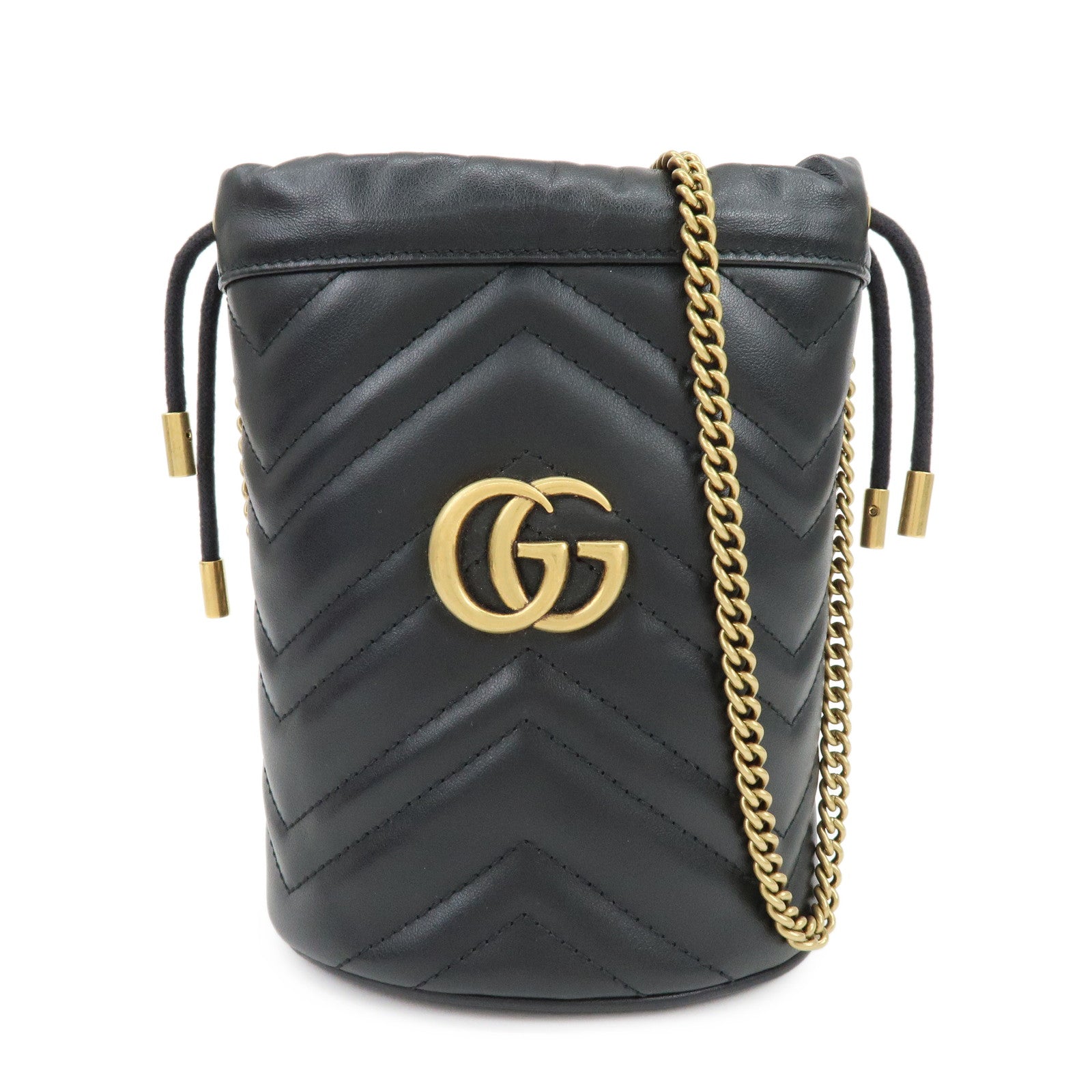 GUCCI GG Marmont Leather Small Bucket Bag Chain Shoulder Bag 57516