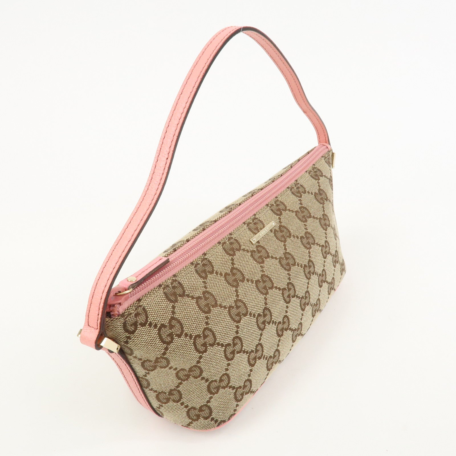 GUCCI Boat Bag GG Canvas Leather Accessory Pouch Hand Bag 07198