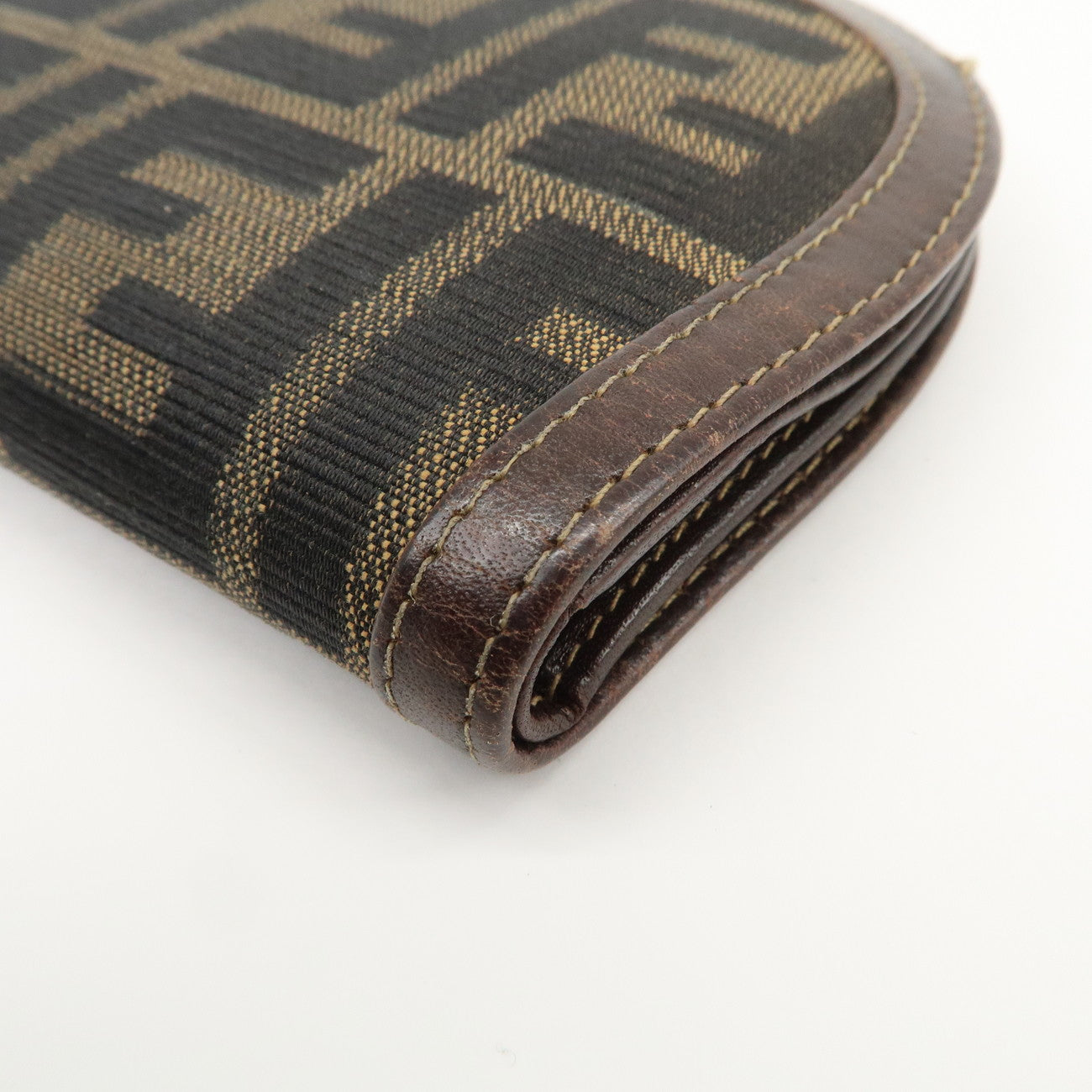 FENDI Zucca Canvas Leather Compact Wallet Black Brown 01223