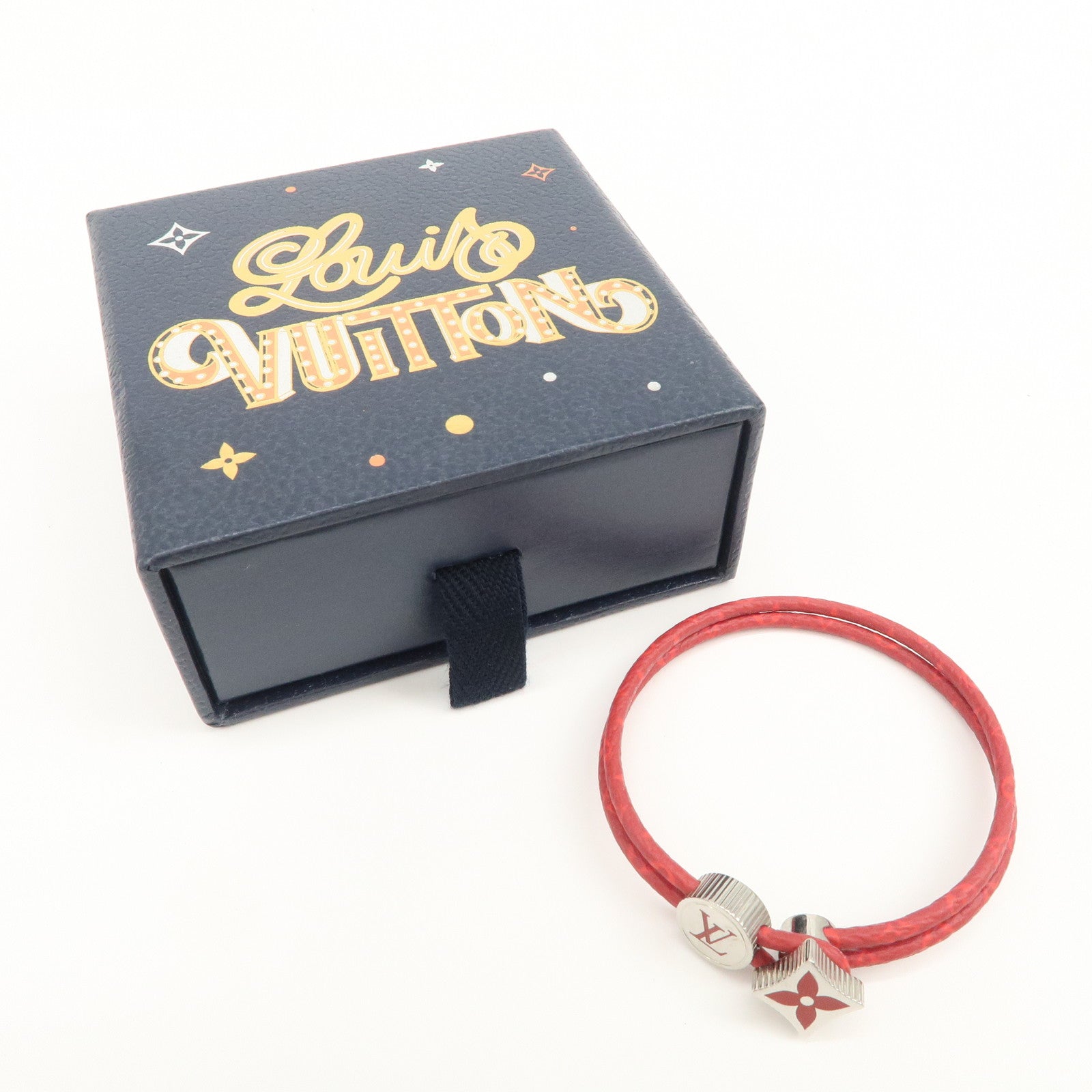 Louis Vuitton Monogram Canvas LV Bracelet Red Silver M1342A