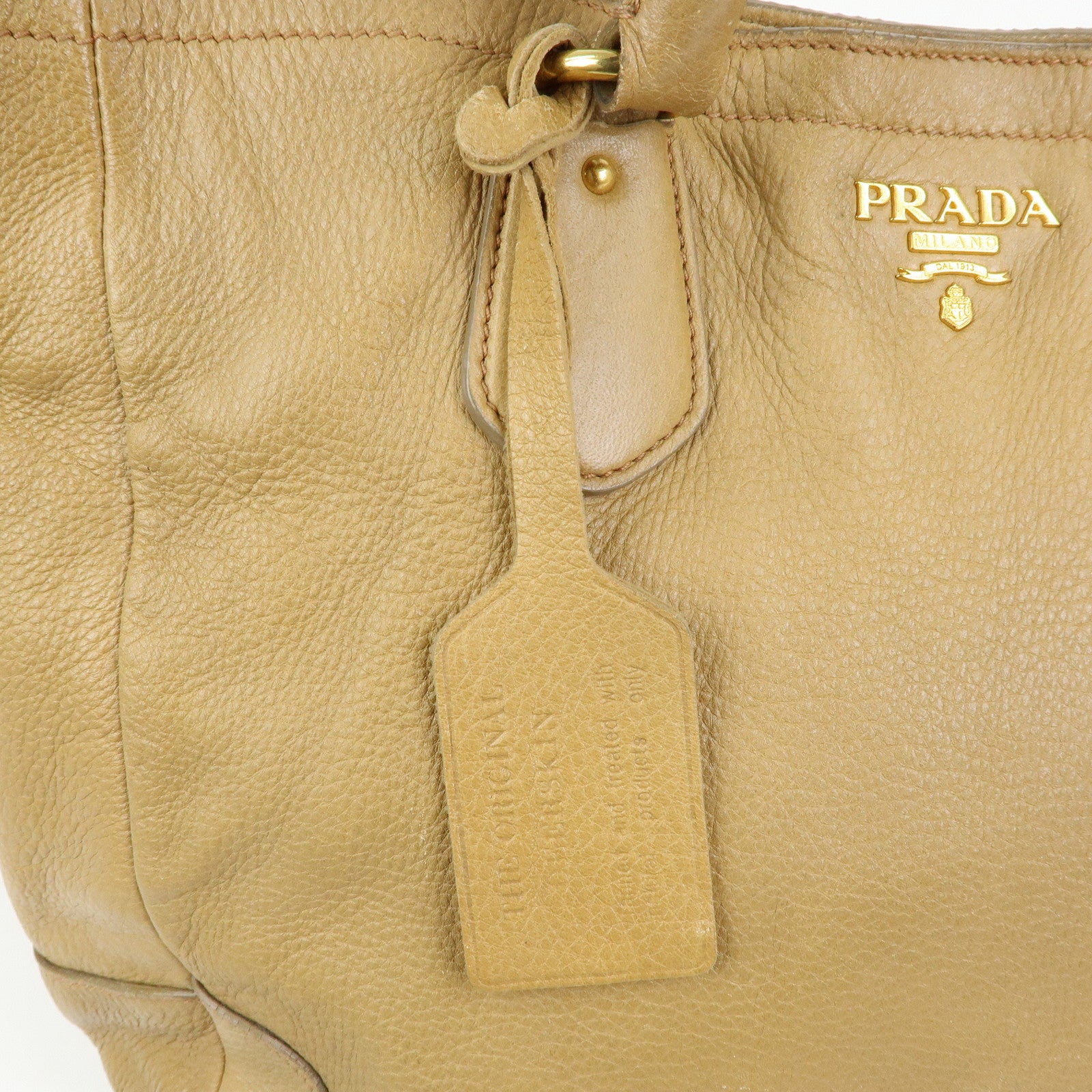 PRADA Calf Leather 2Way Bag Hand Bag Shoulder Bag Beige