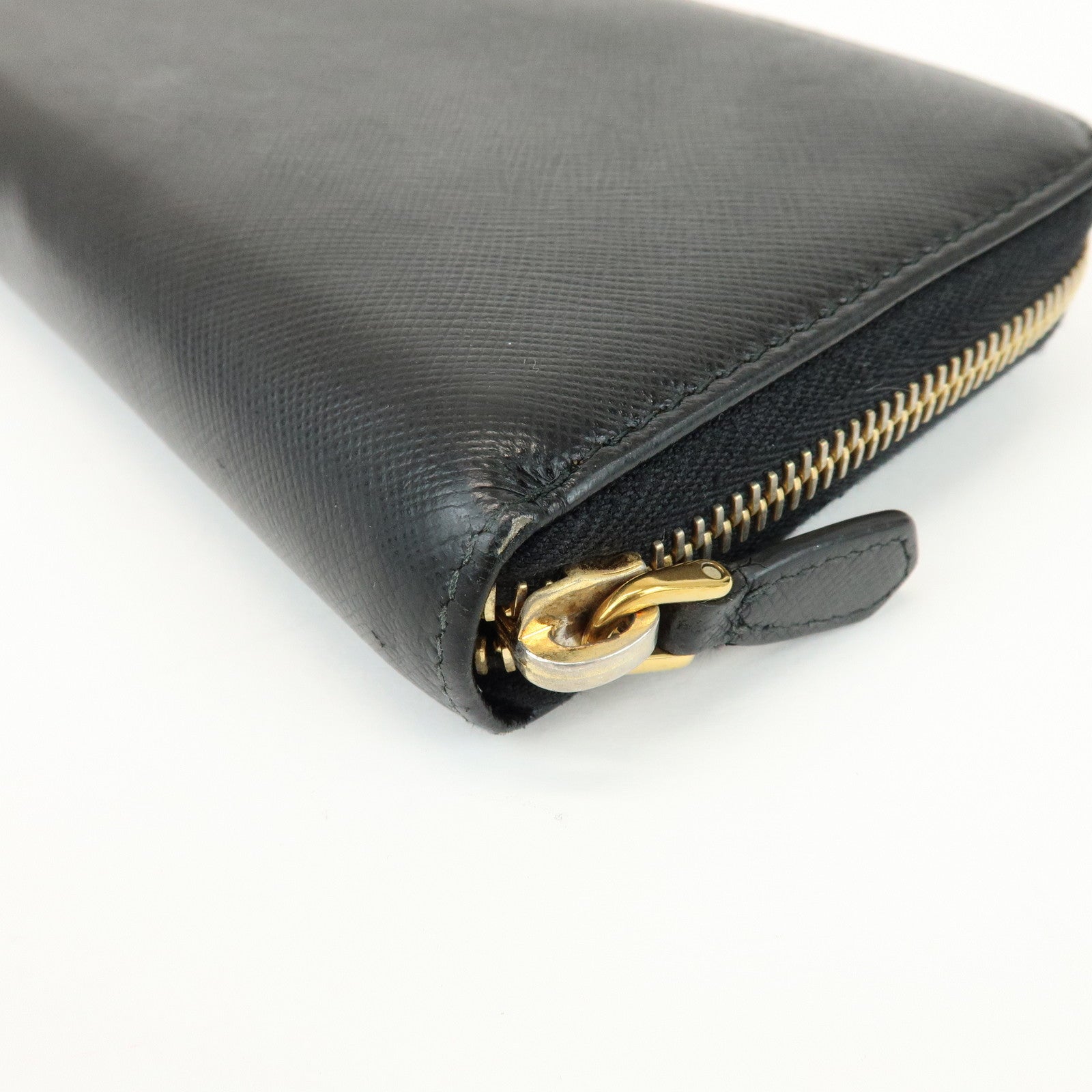 PRADA Saffiano Leather Ribbon Round Zippy Wallet Black 1M0506
