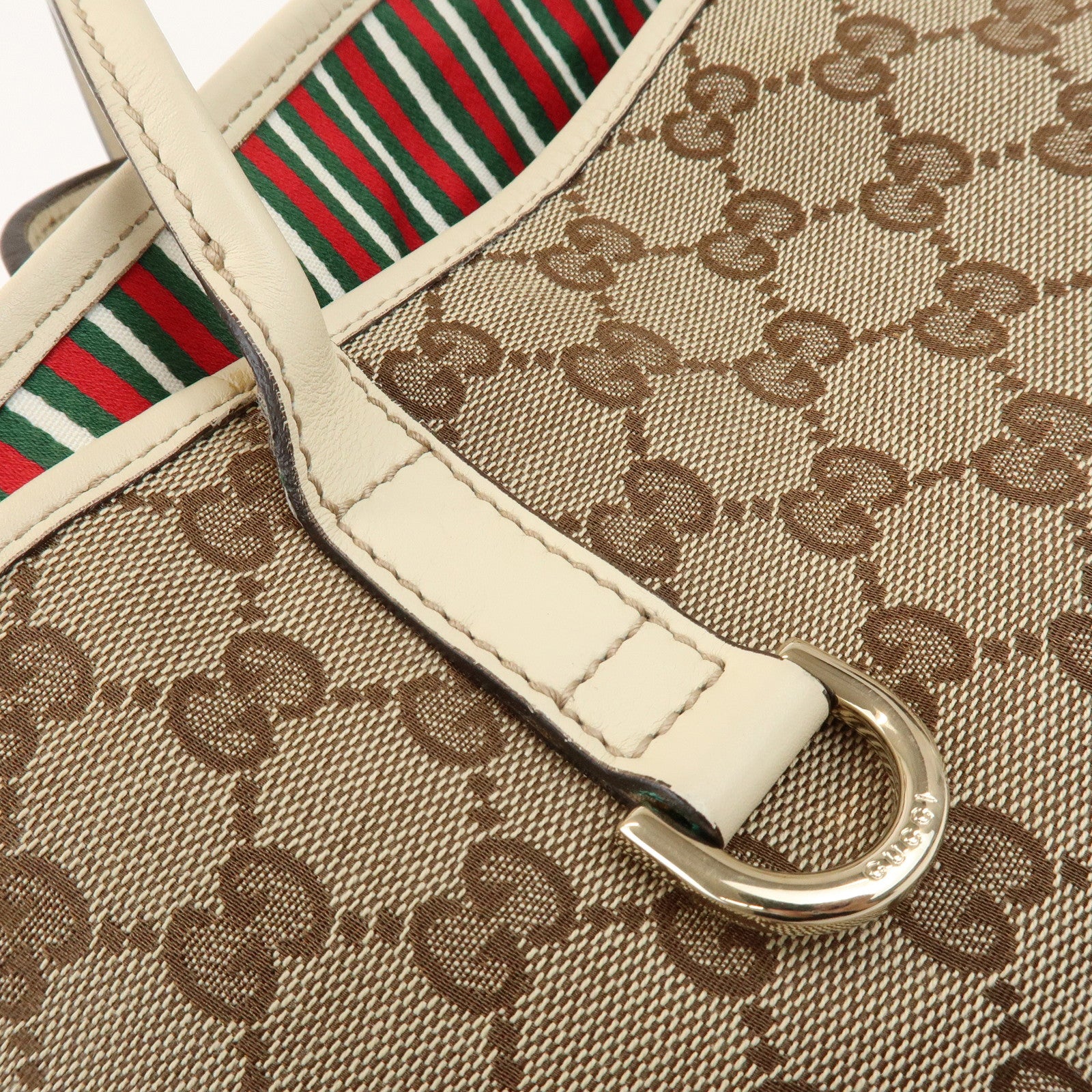 GUCCI New Britt GG Canvas Leather Tote Bag Beige White 169945